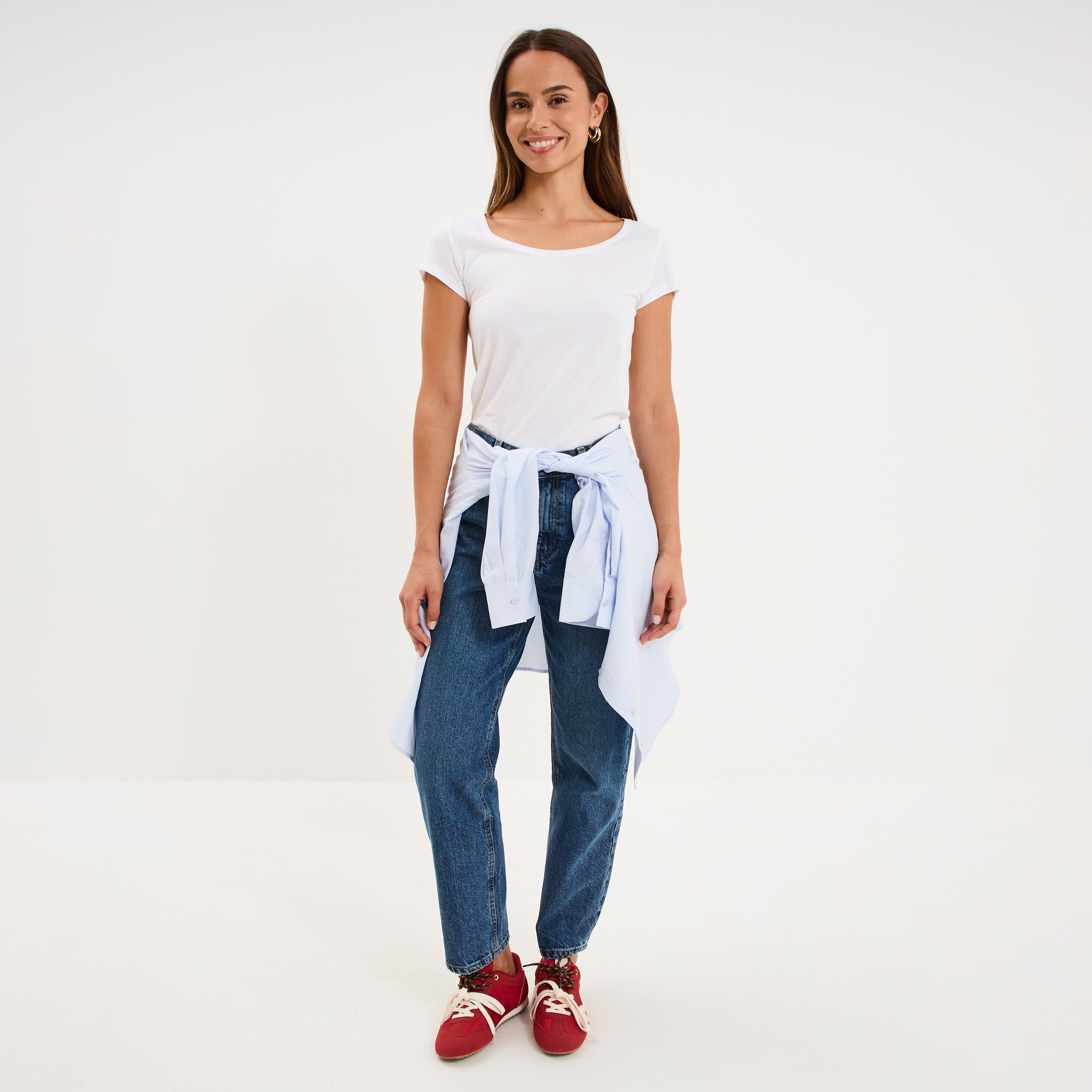 T-shirt coton col rond manches courtes blanc femme