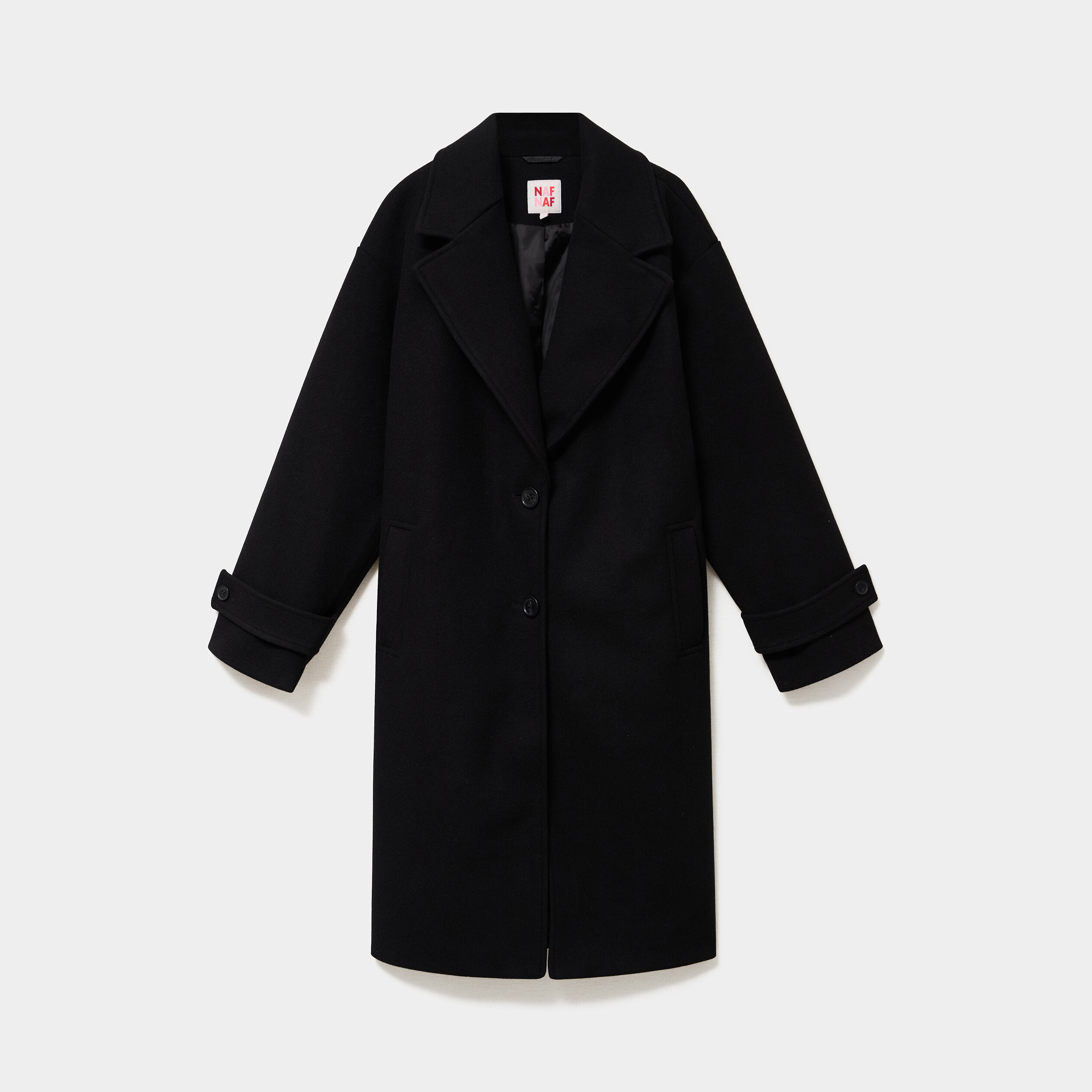 Manteau long oversize boutonn&eacute; noir femme