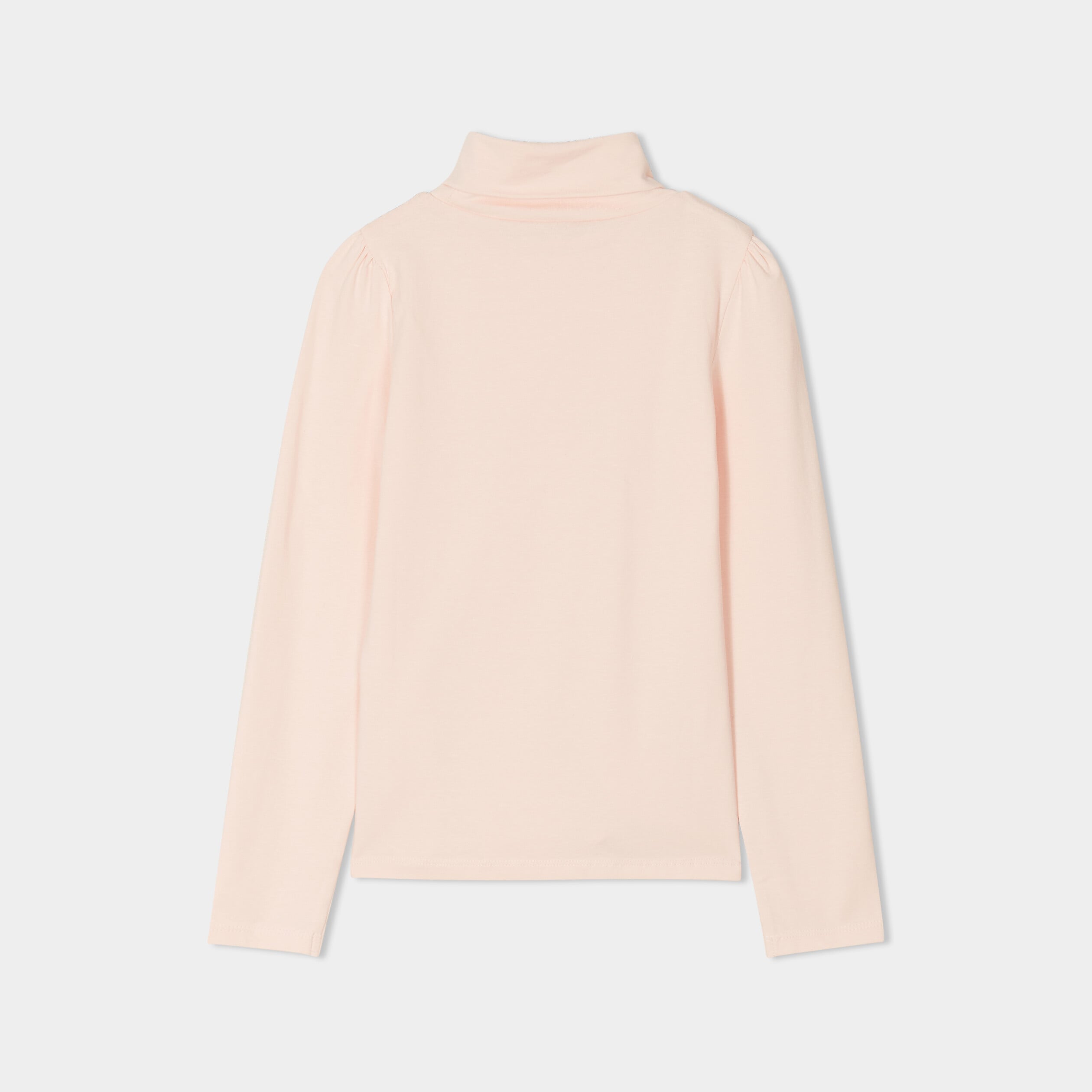T-shirt col roul&eacute; manches longues coton rose clair fille