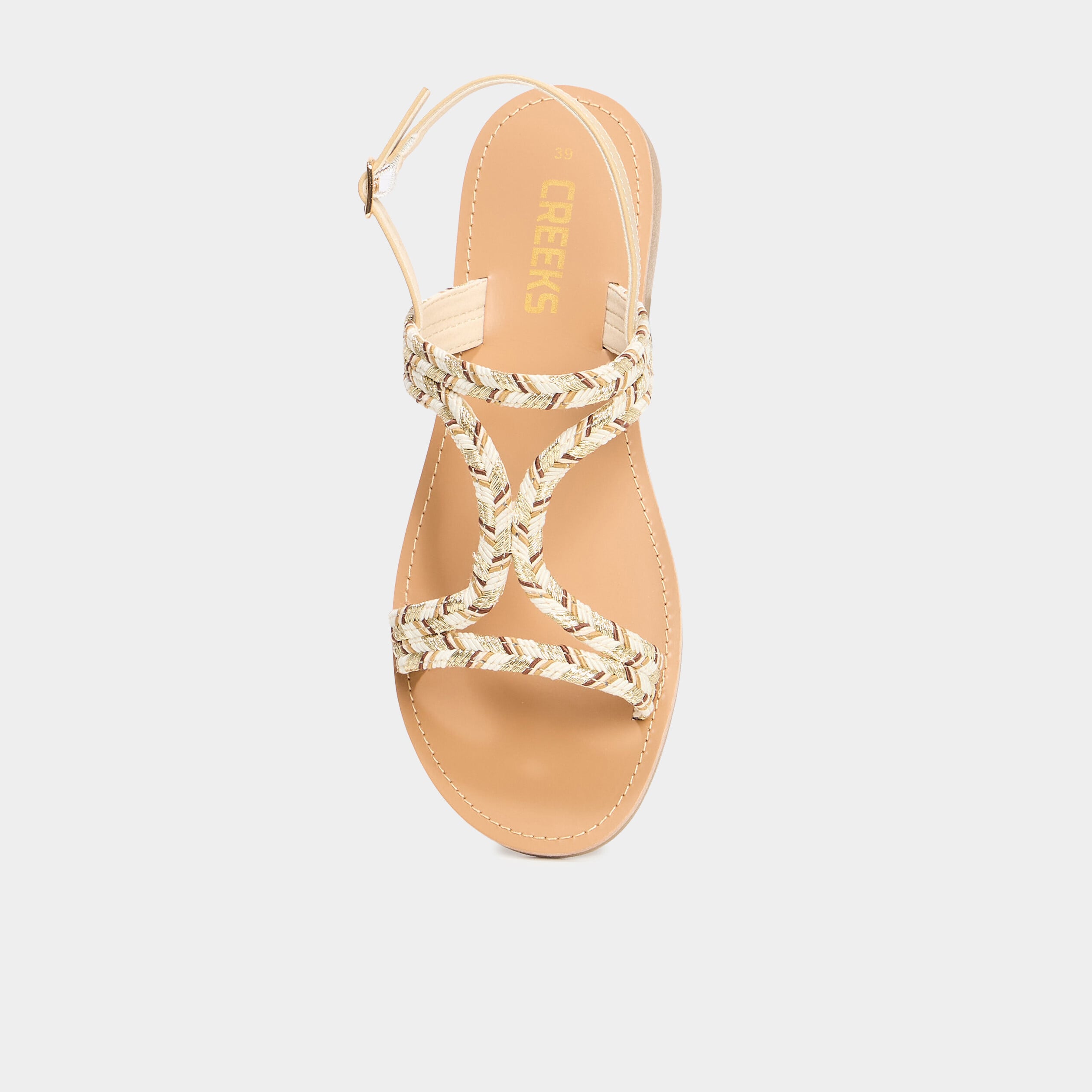 Sandales plates brides tress&eacute;es multicolore femme