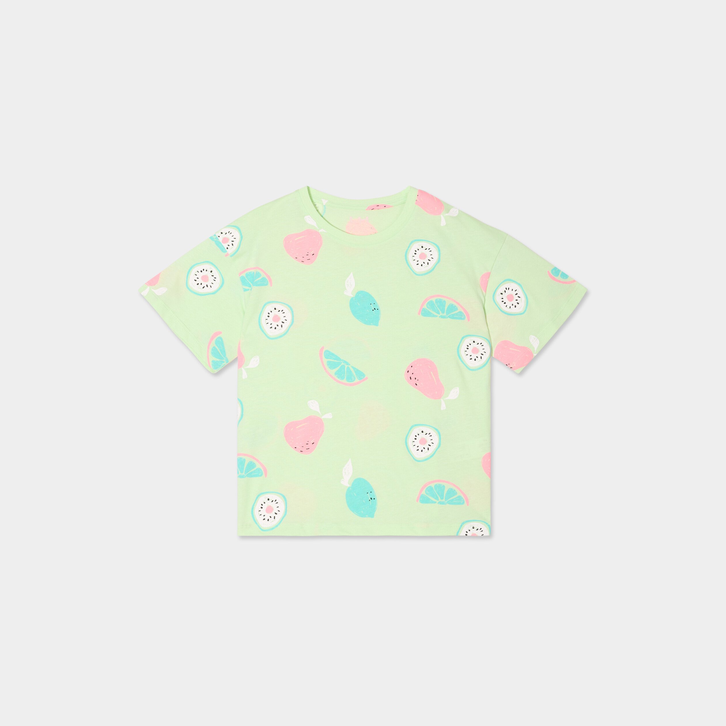 t shirt col rond manches courtes coton vert anis fille T-shirt col rond manches courtes coton vert anis fille