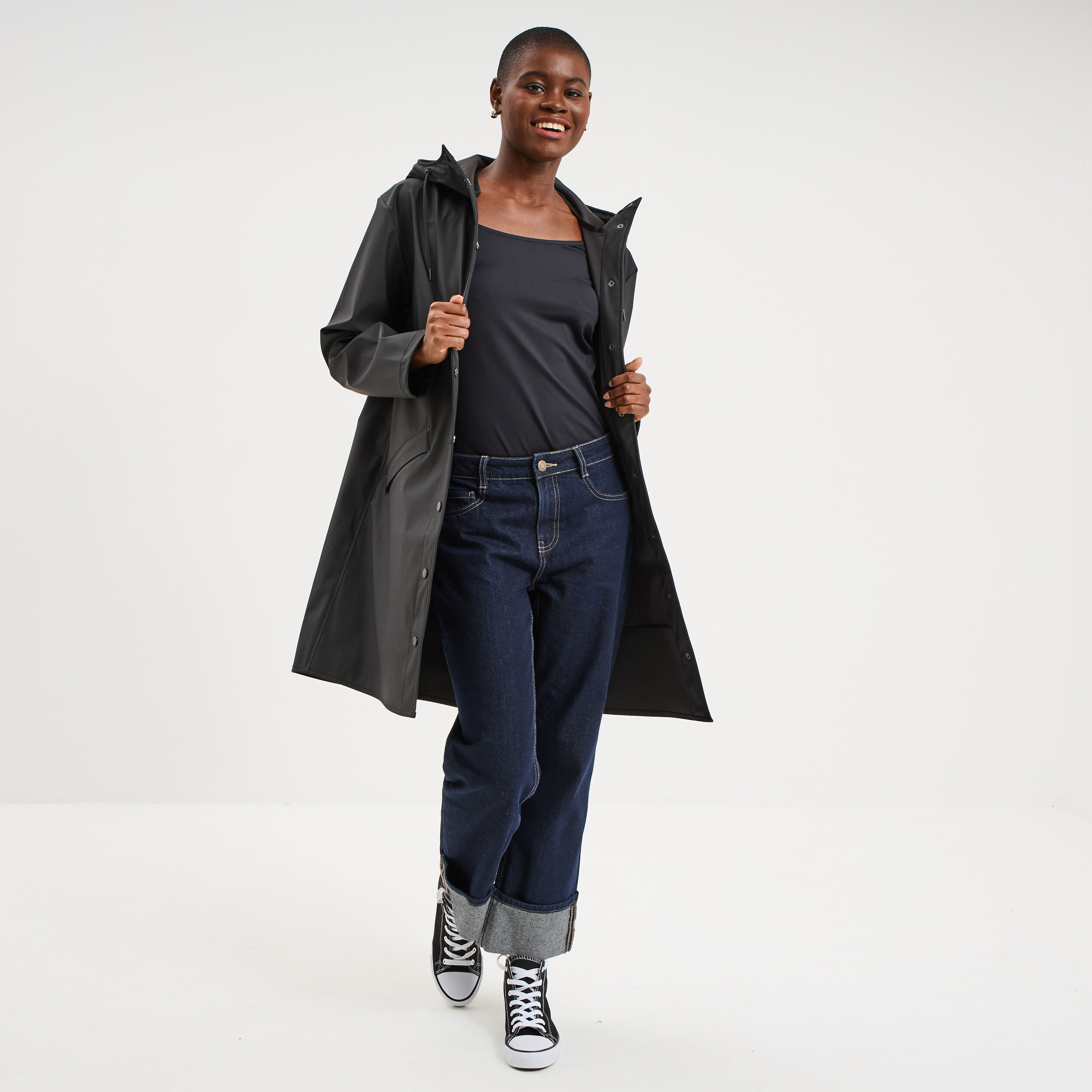 Parka imperm&eacute;able coupe-vent &agrave; capuche noir femme