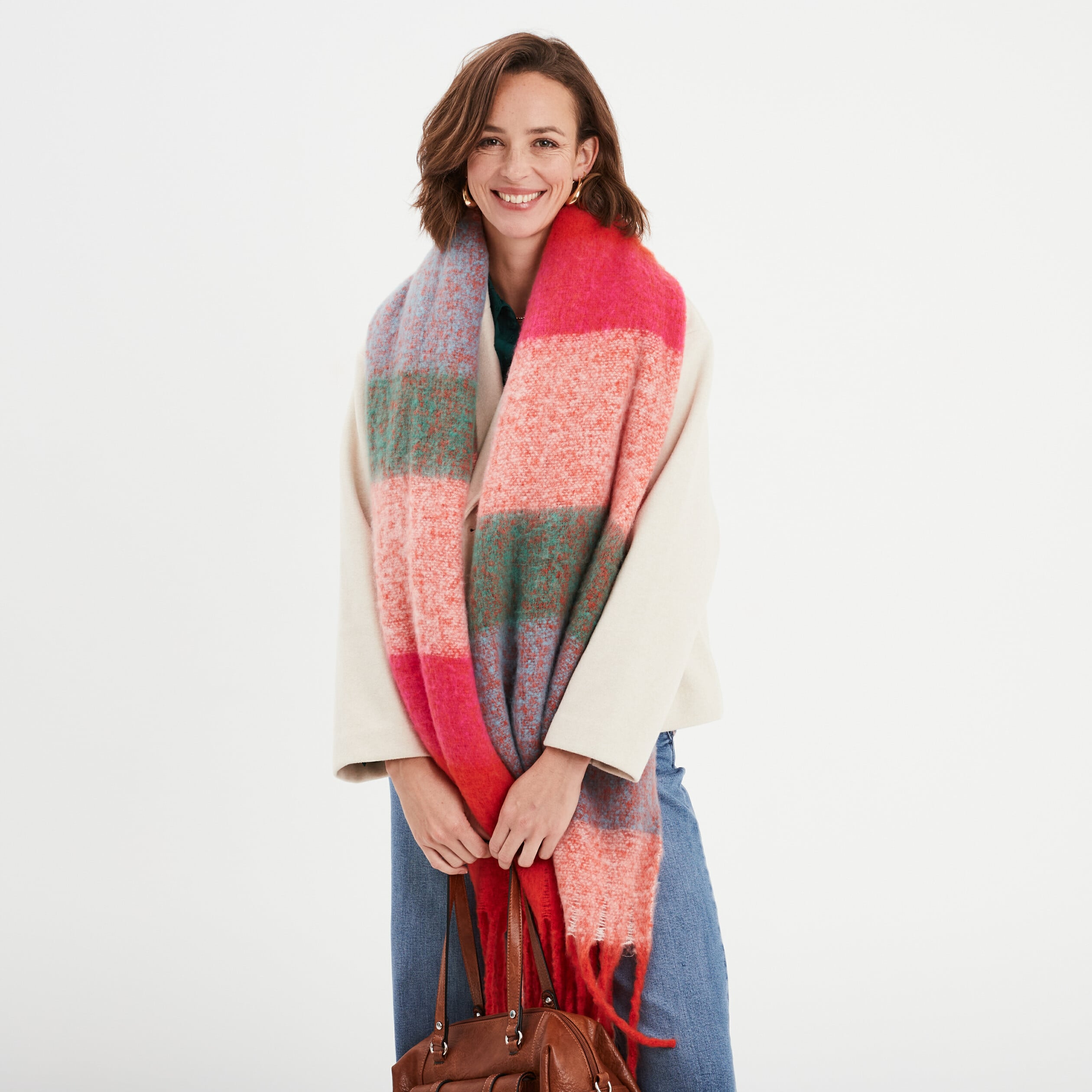 &Eacute;charpe longue &agrave; frange orange corail femme