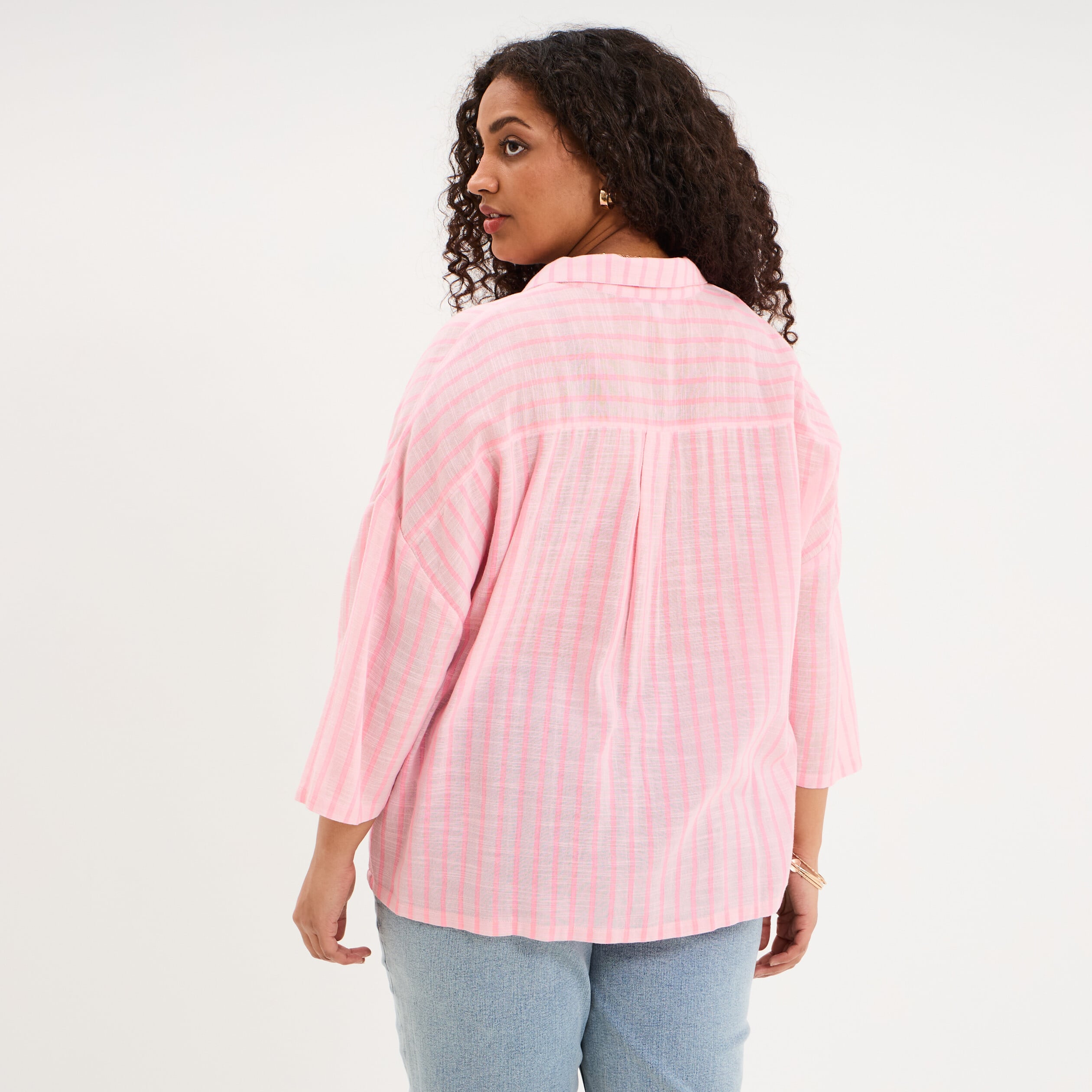 Blouse oversize manches 3/4 coton rose femme grande taille