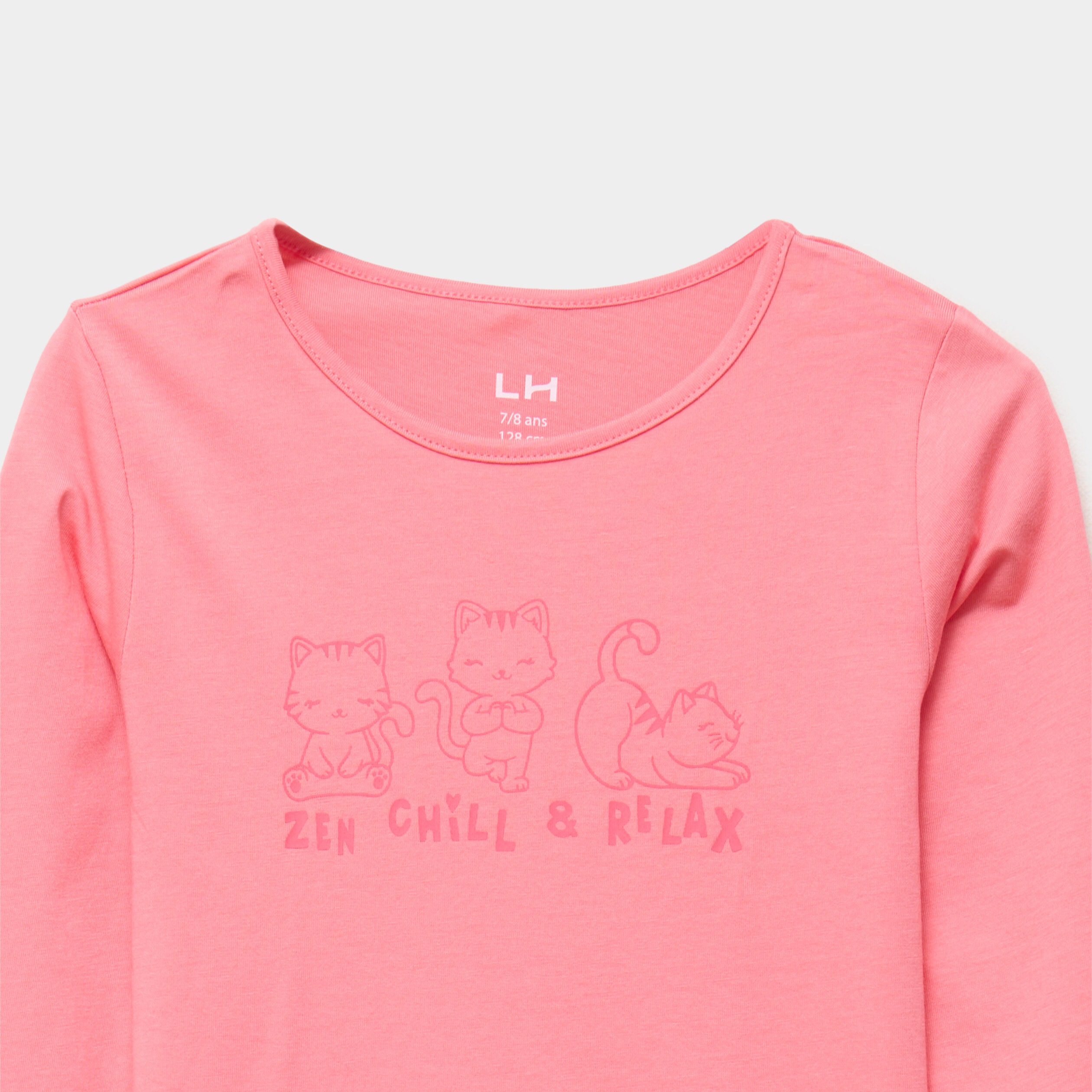 Ensemble pyjama pantalon t-shirt coton rose framboise fille
