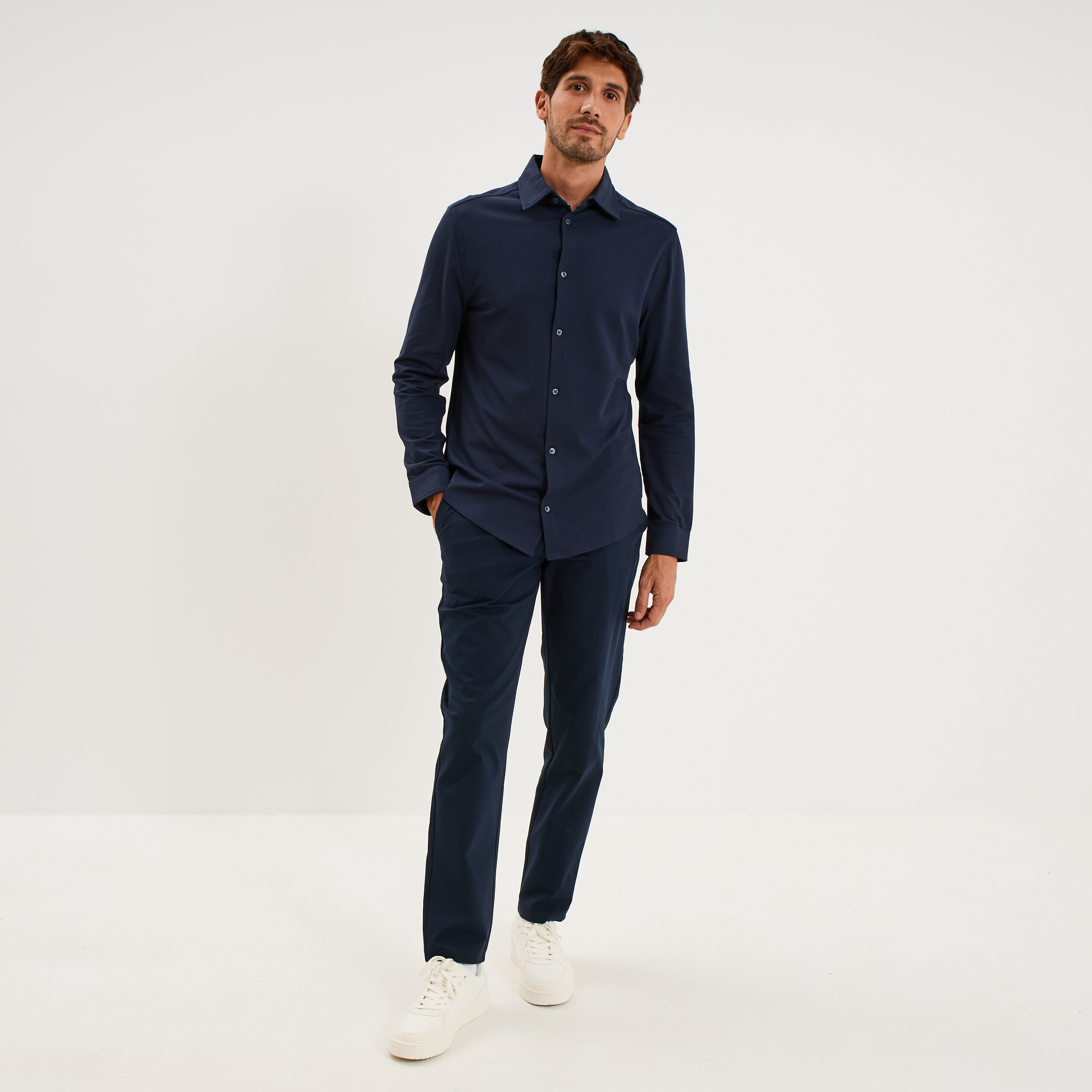 Chemise droite &agrave; manches longues bleu p&eacute;trole homme