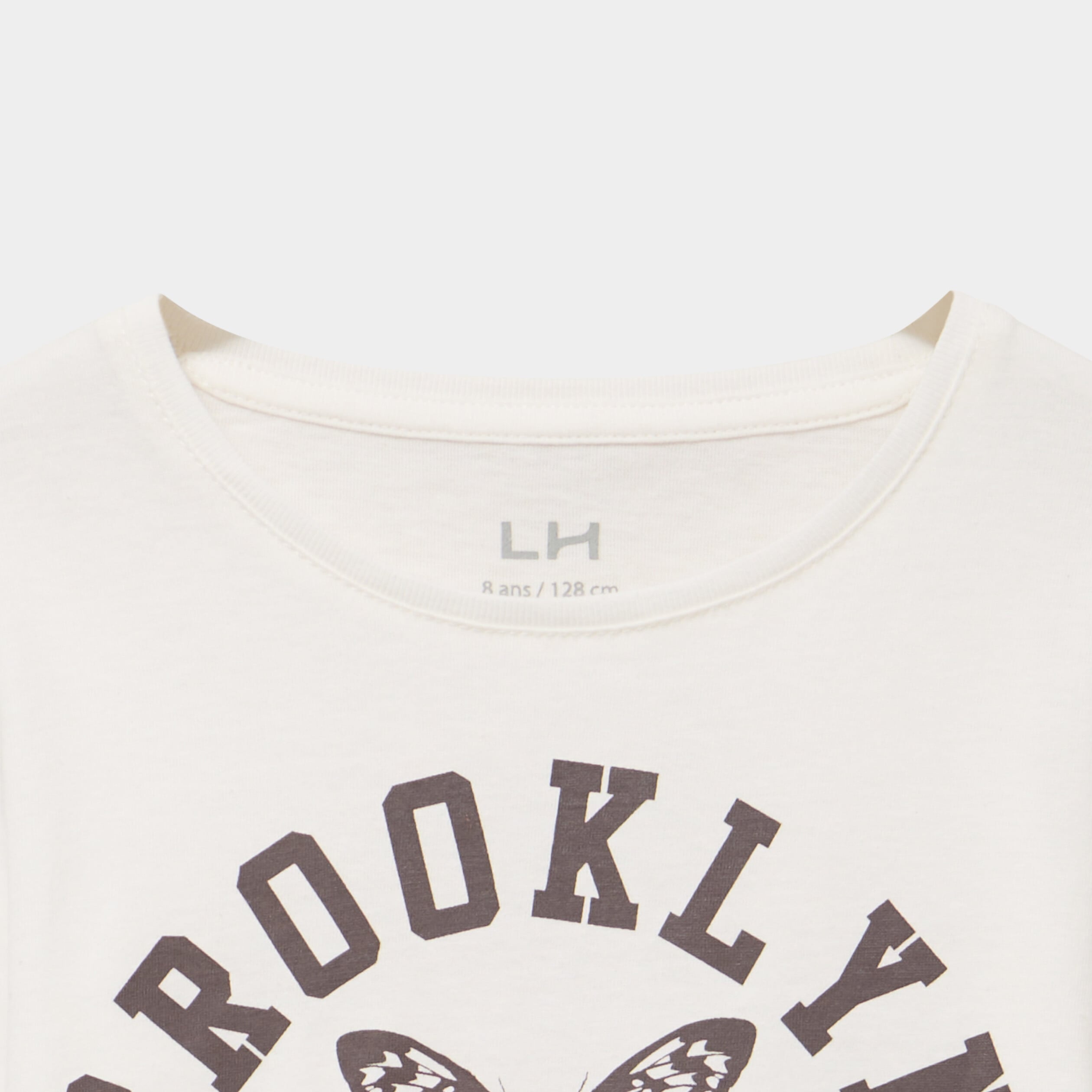 T-shirt col rond manches longues coton ivoire fille