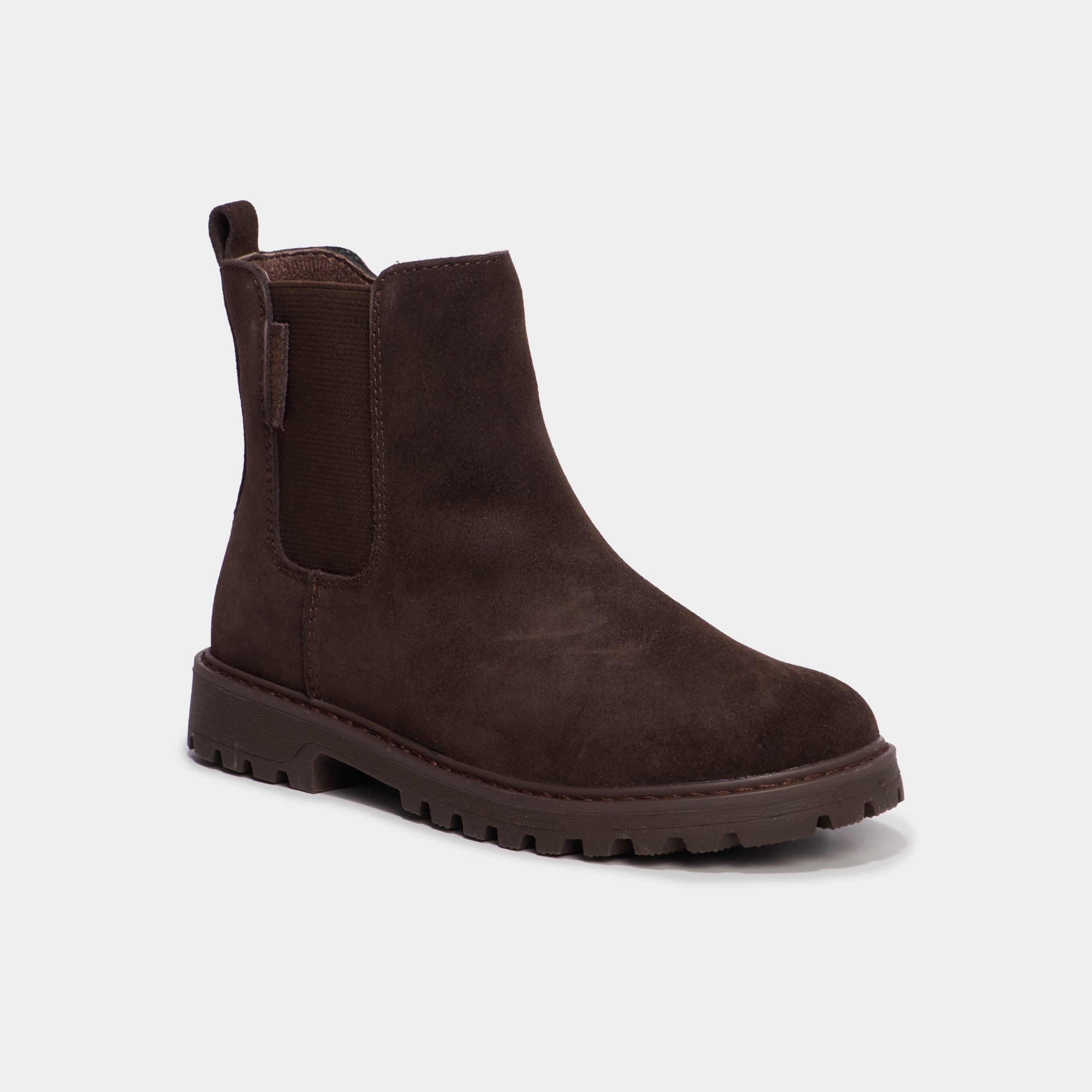Boots chelsea cuir effet su&eacute;dine marron gar&ccedil;on