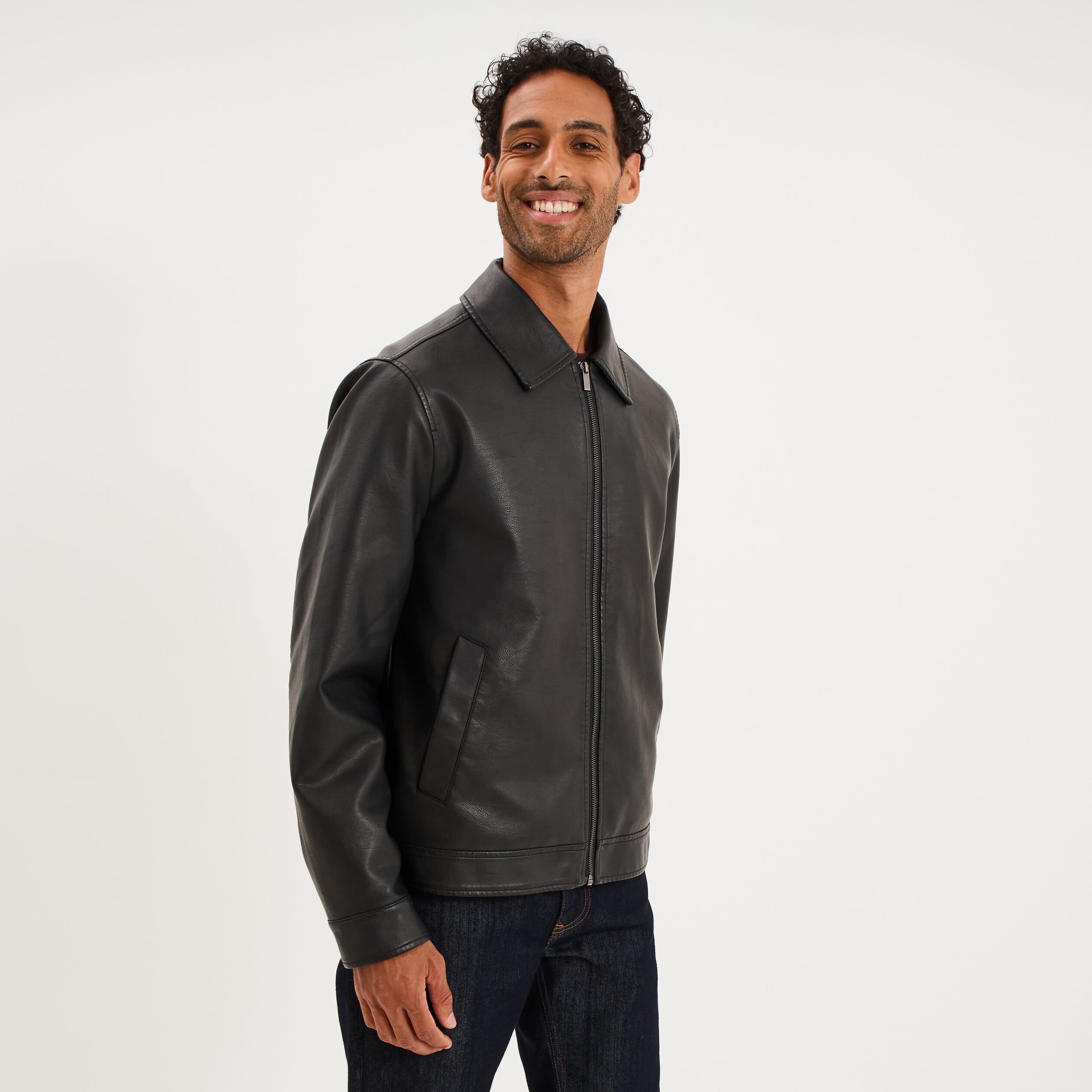 Veste courte simili cuir noir homme