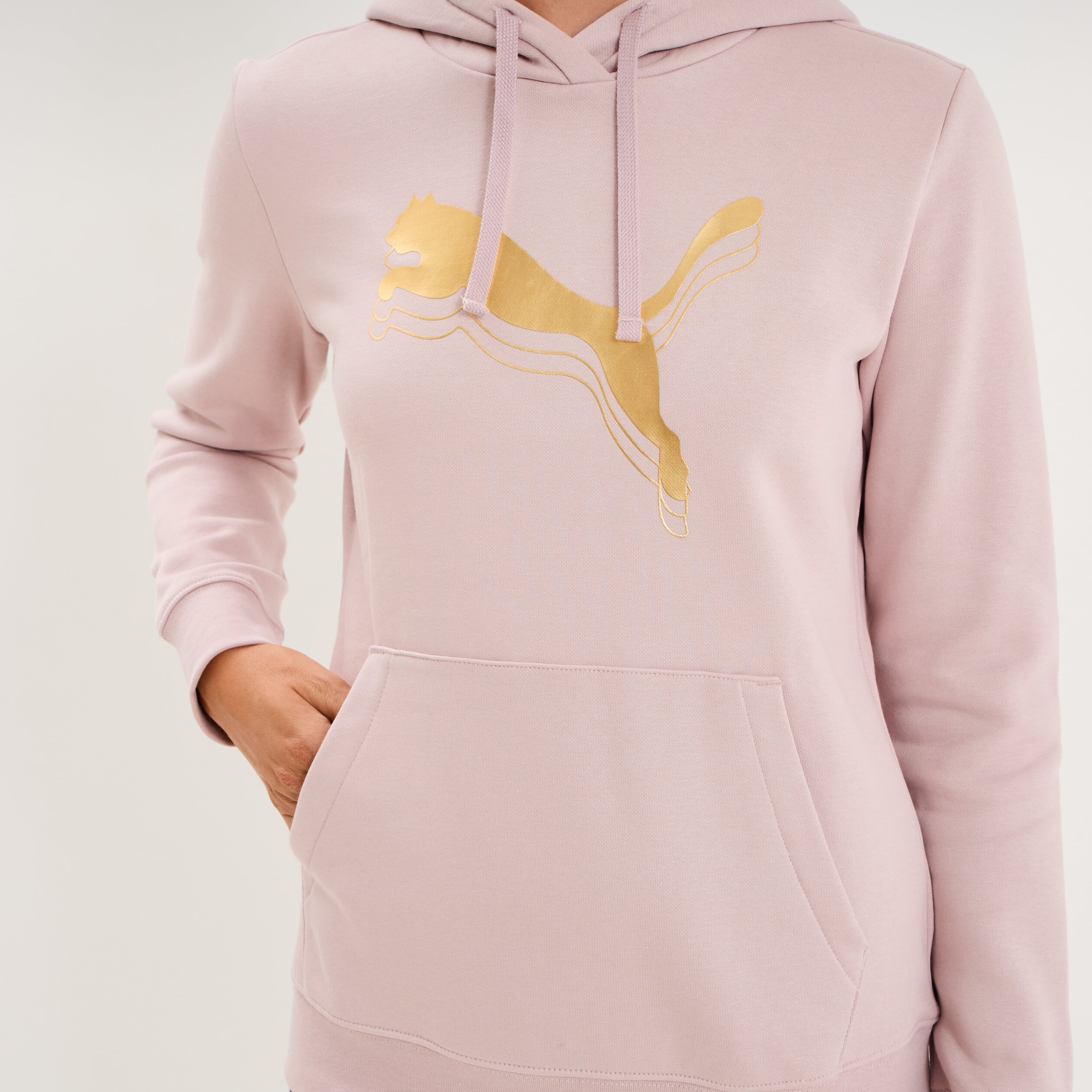 Sweat hoodie 1 poche &agrave; capuche Puma rose poudr&eacute;e femme