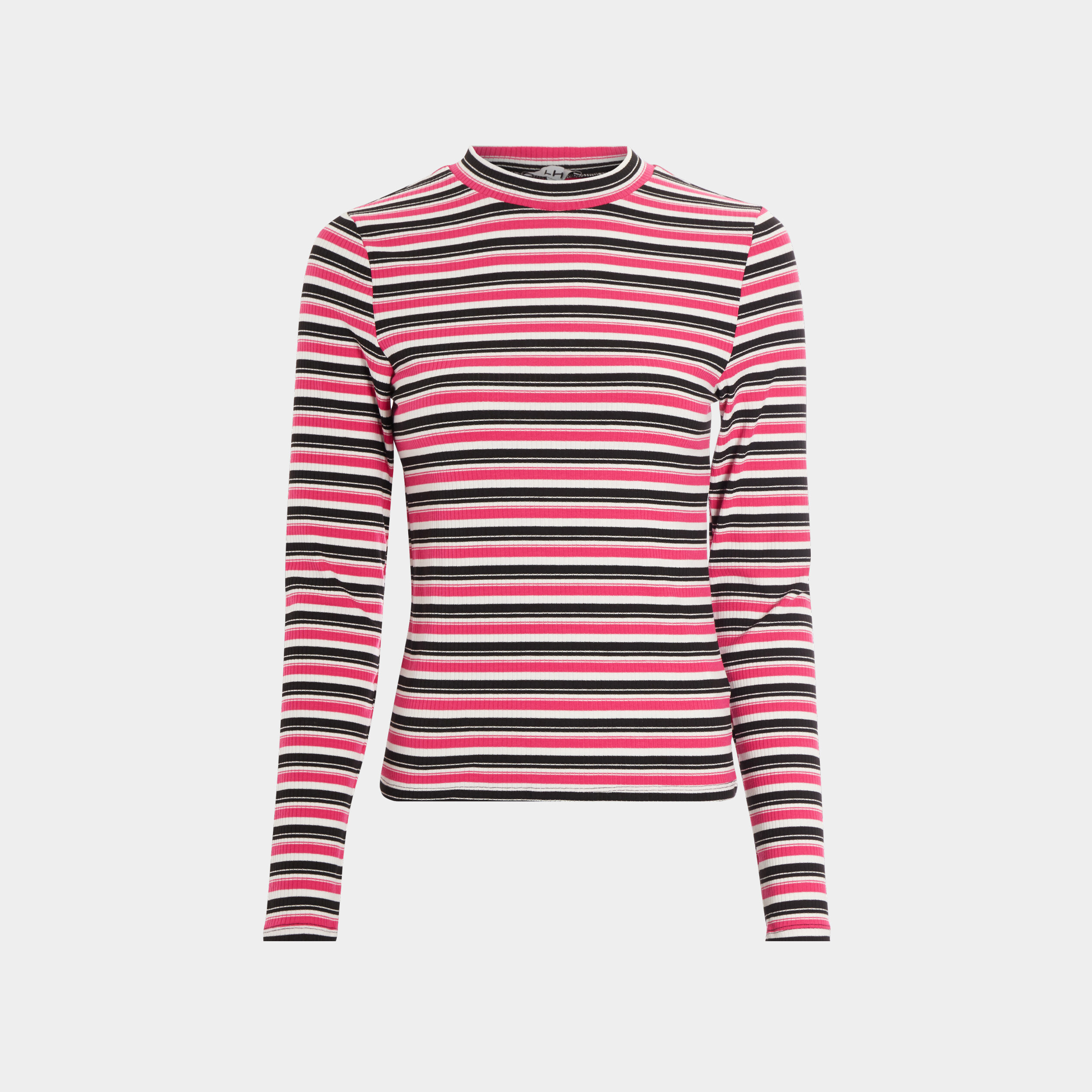 T-shirt manches longues côtelé rose vif femme