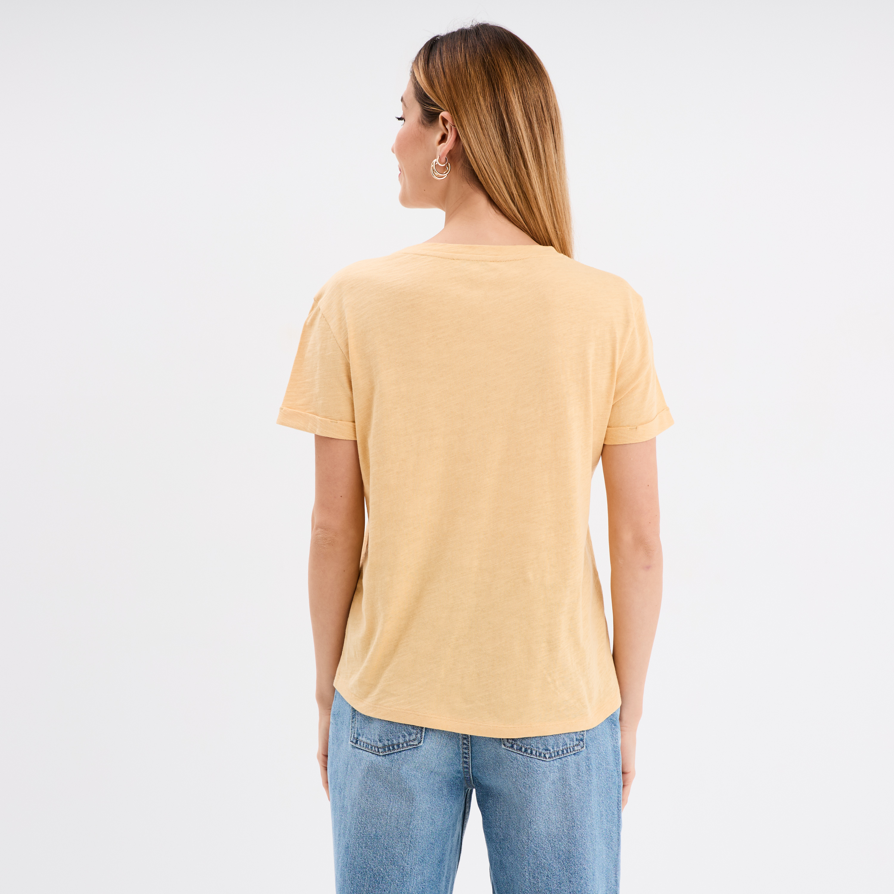 T-shirt manches courtes coton jaune femme