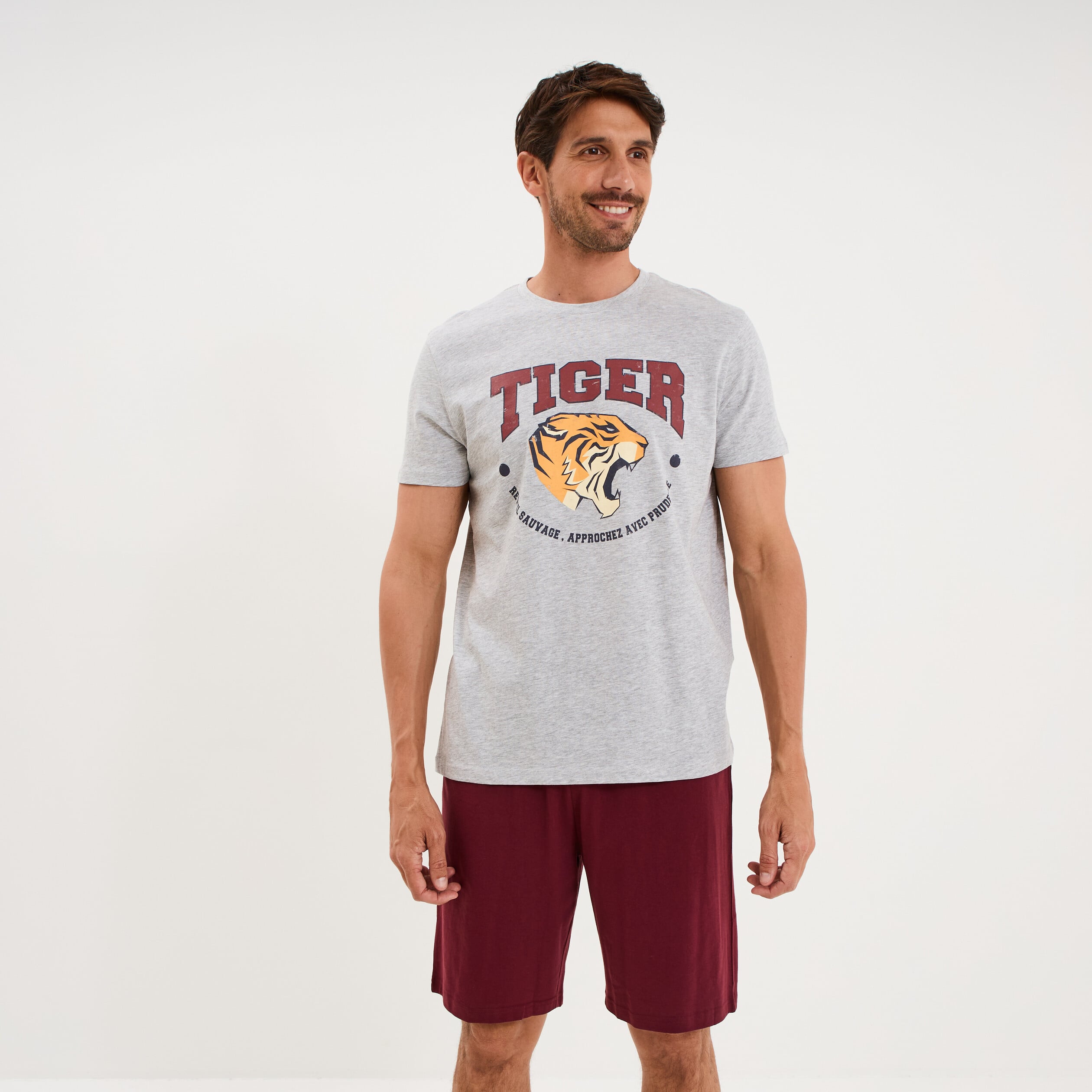 Ensemble pyjama short et t-shirt gris clair homme