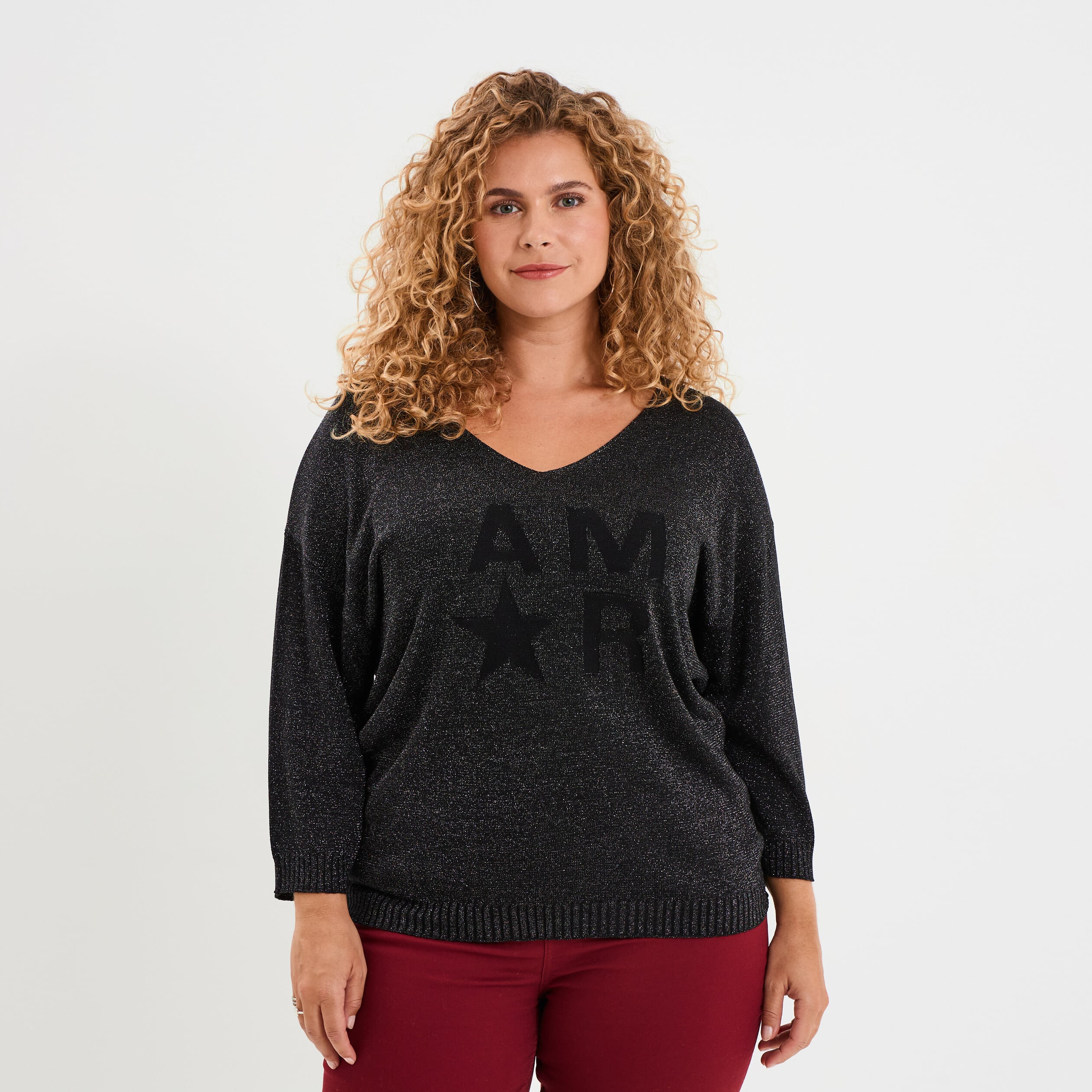 Pull manches 3/4 chauve-souris noir femme grande taille