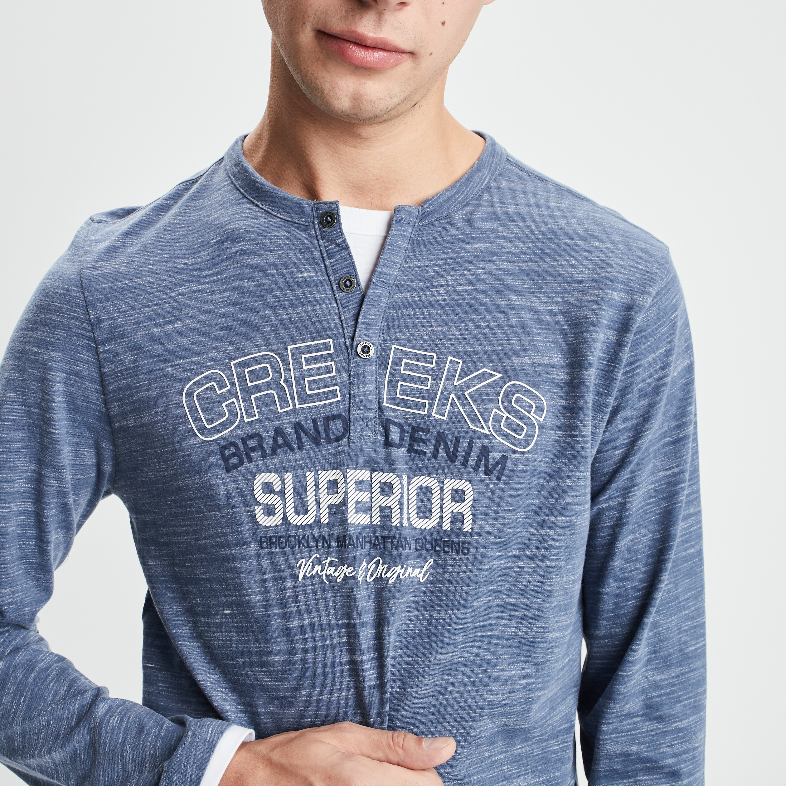 t shirt manches longues creeks bleu homme T-shirt manches longues Creeks bleu homme