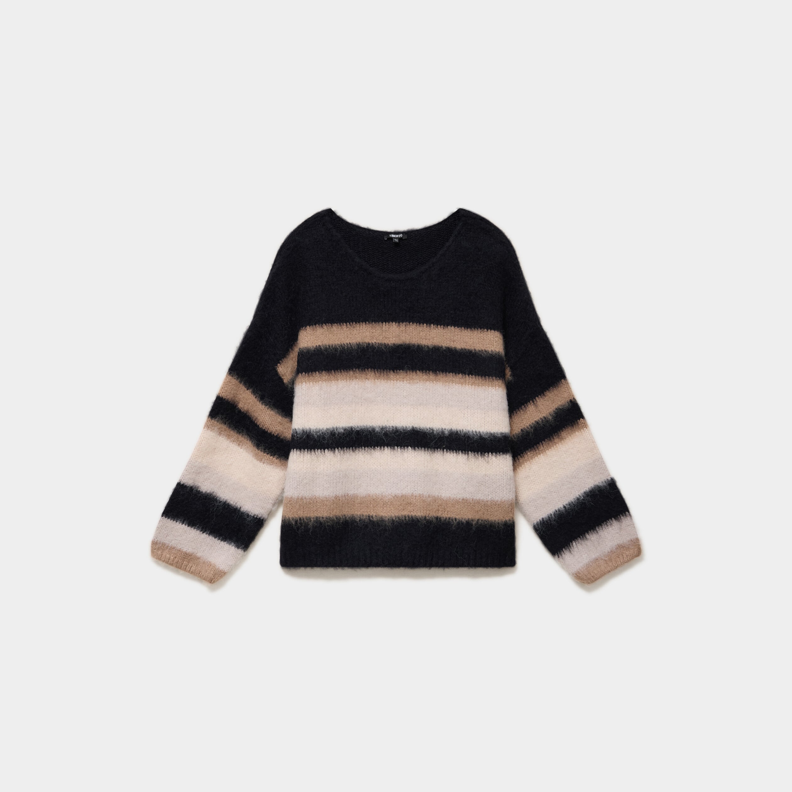 Pull col rond manches longues beige femme grande taille