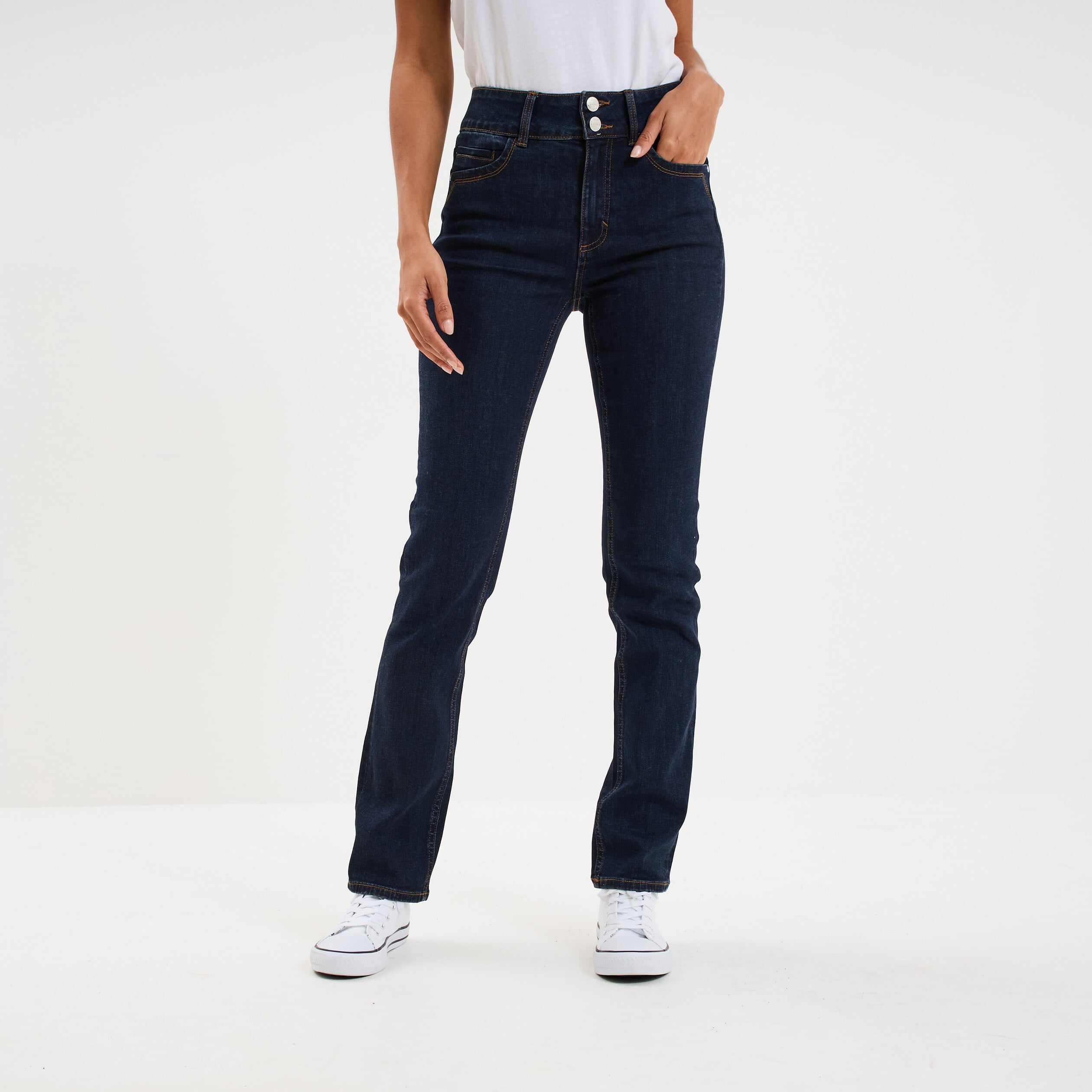 Jean denim droit en coton denim brut femme