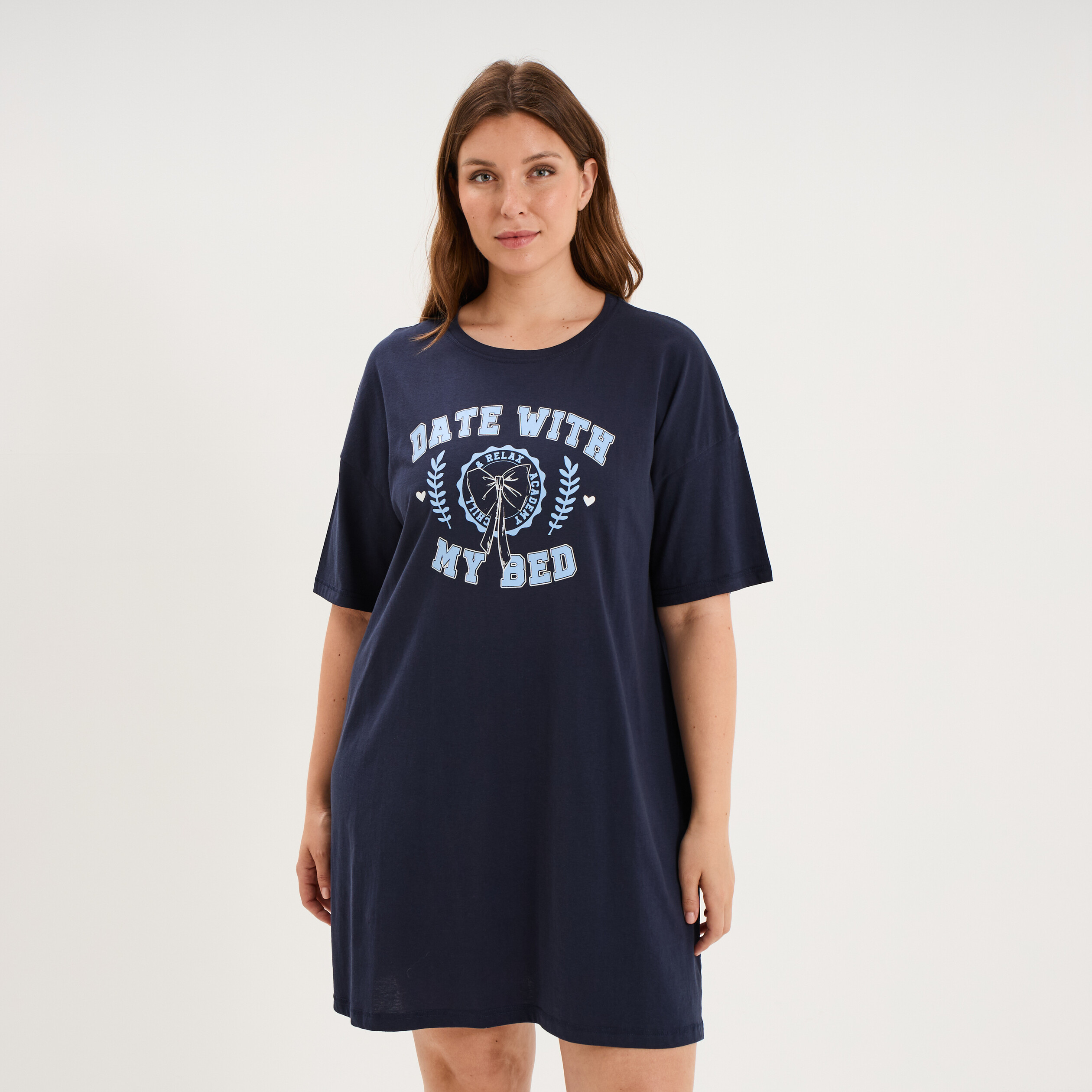Chemise de nuit courte coton bleu marine femme grande taille