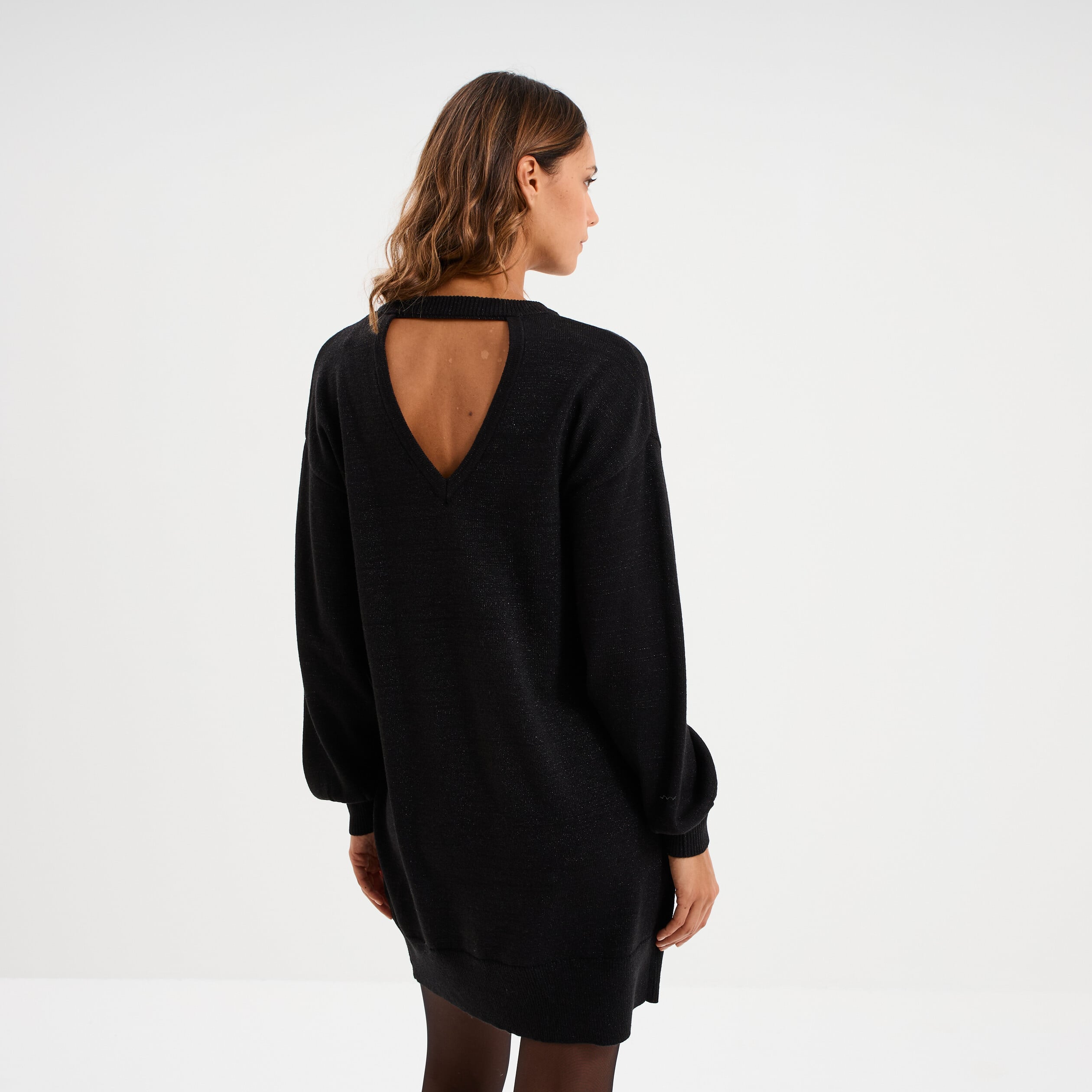 Pull Robe Large Robe pull manches longues noir femme | La Halle