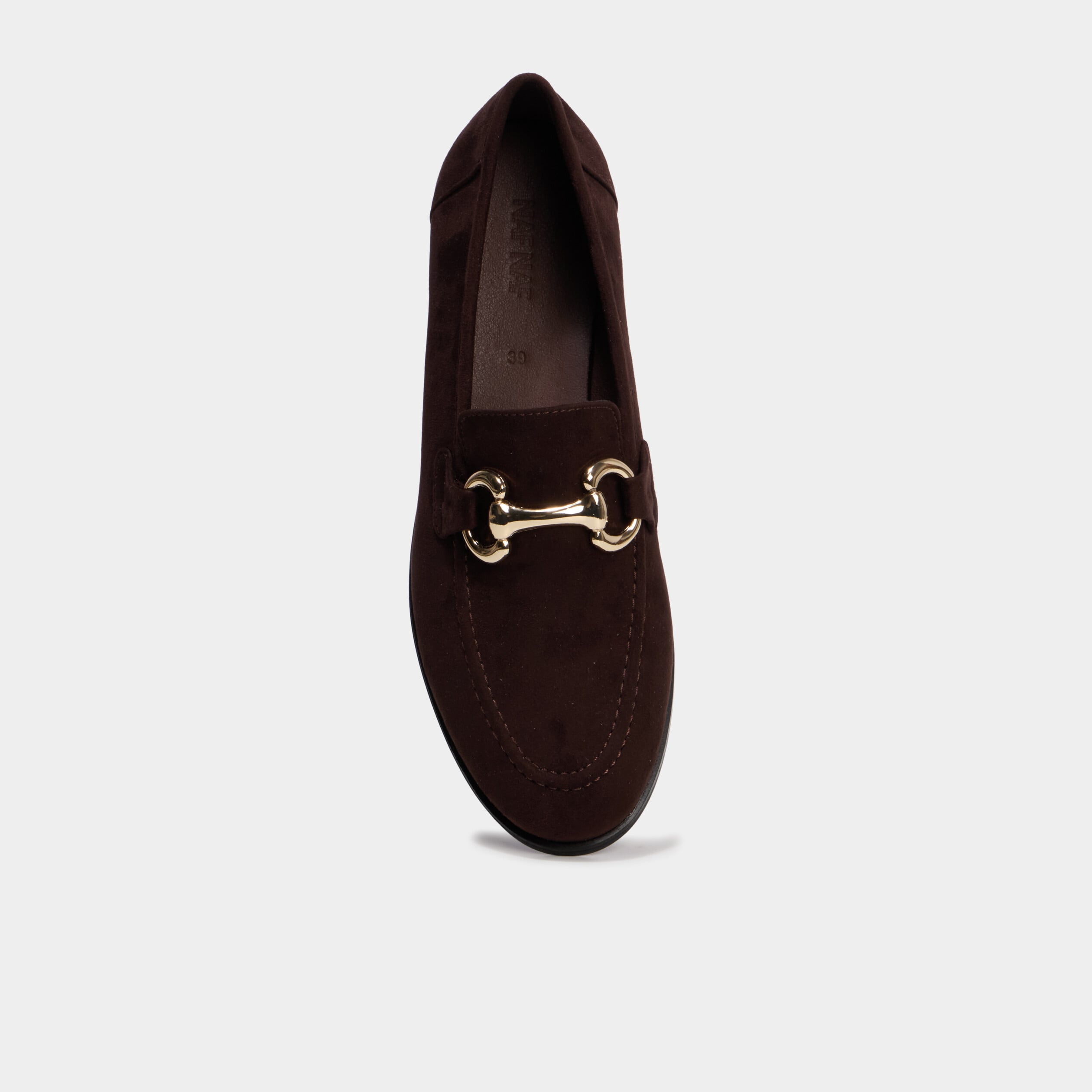 Mocassin femme su&eacute;dine boucle m&eacute;tal marron fonc&eacute; femme
