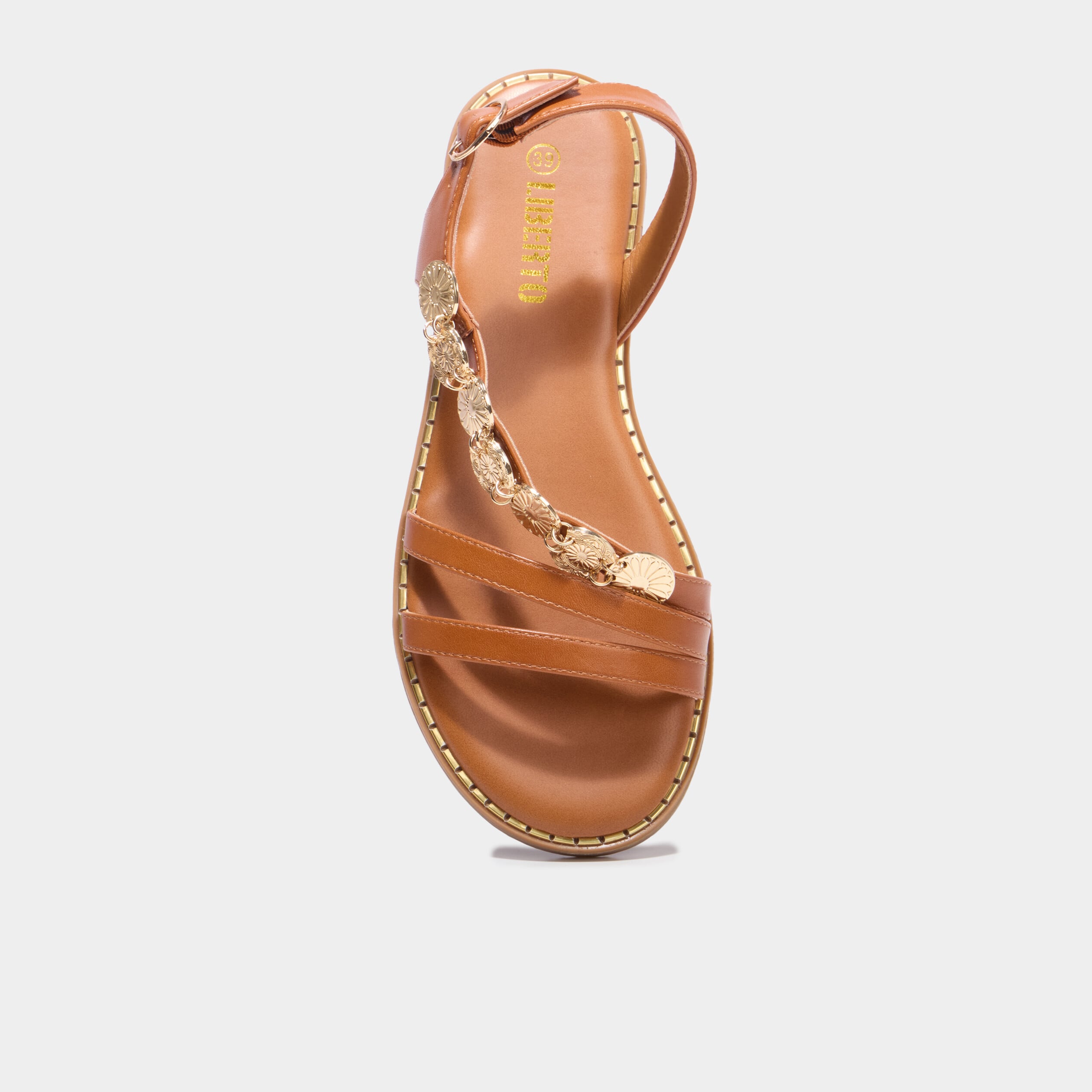 Sandales avec d&eacute;tails bijoux marron femme