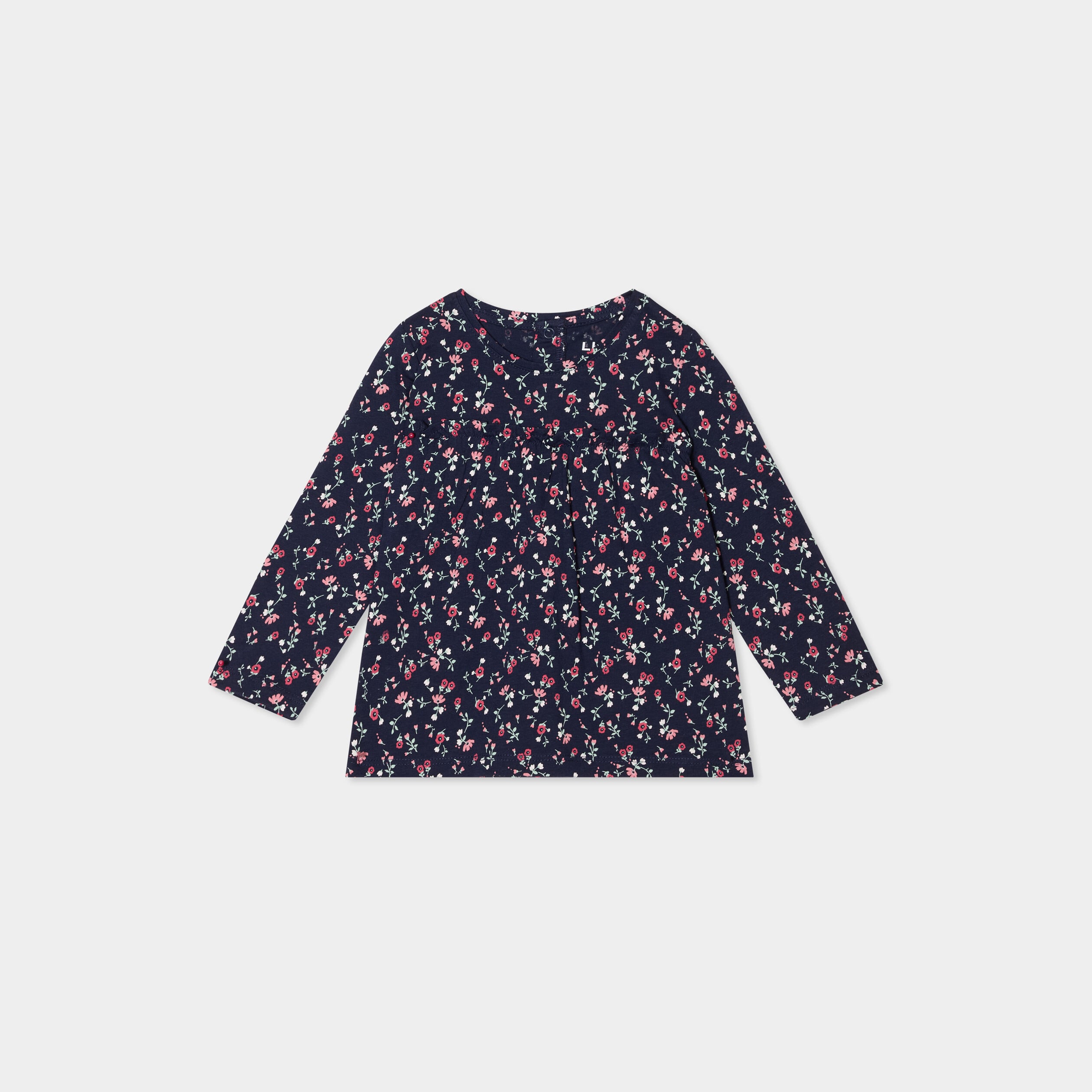 T-shirt manches longues col rond coton bleu marine b&eacute;b&eacute; fille