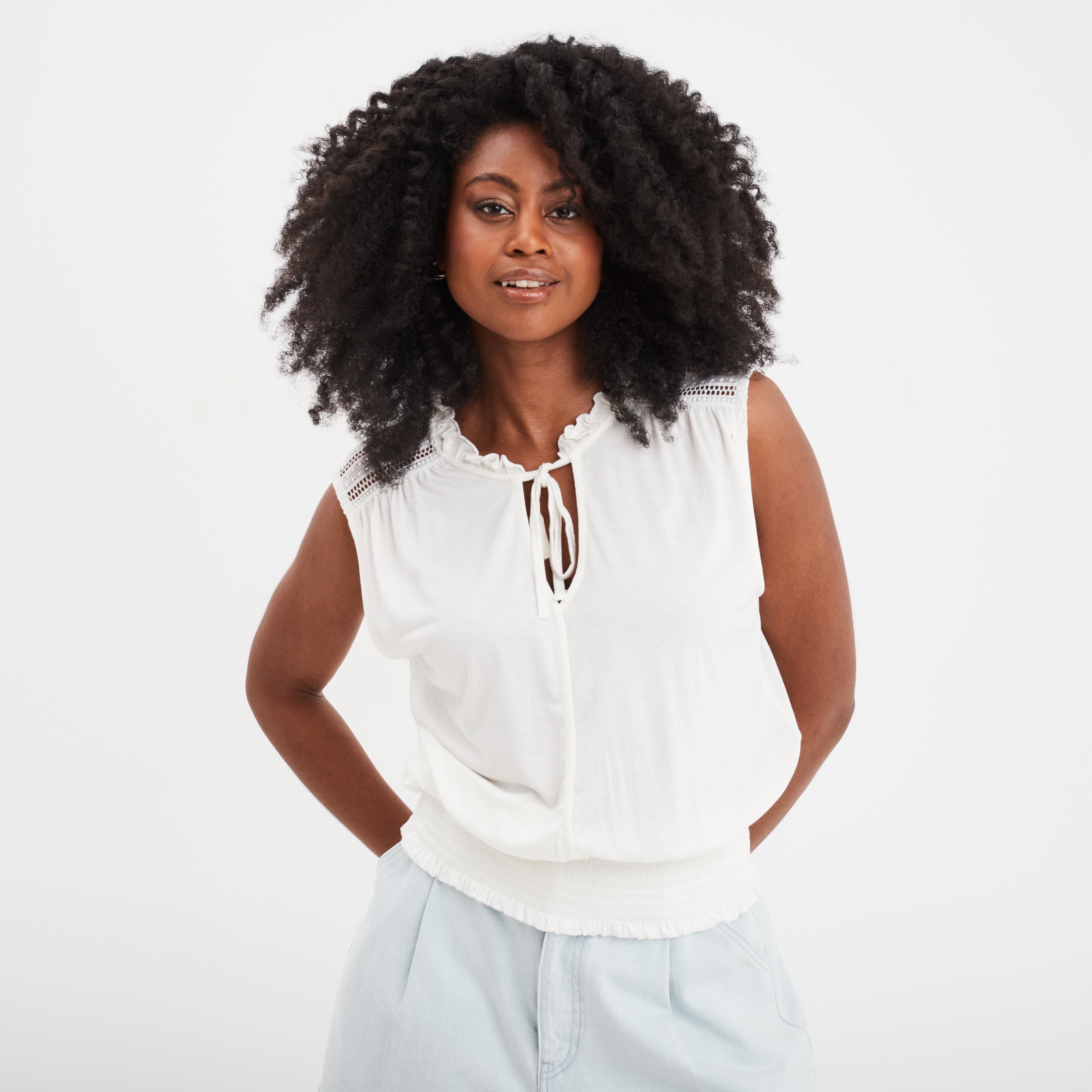 t shirt taille smockee creeks blanc femme T-shirt taille smockée Creeks blanc femme