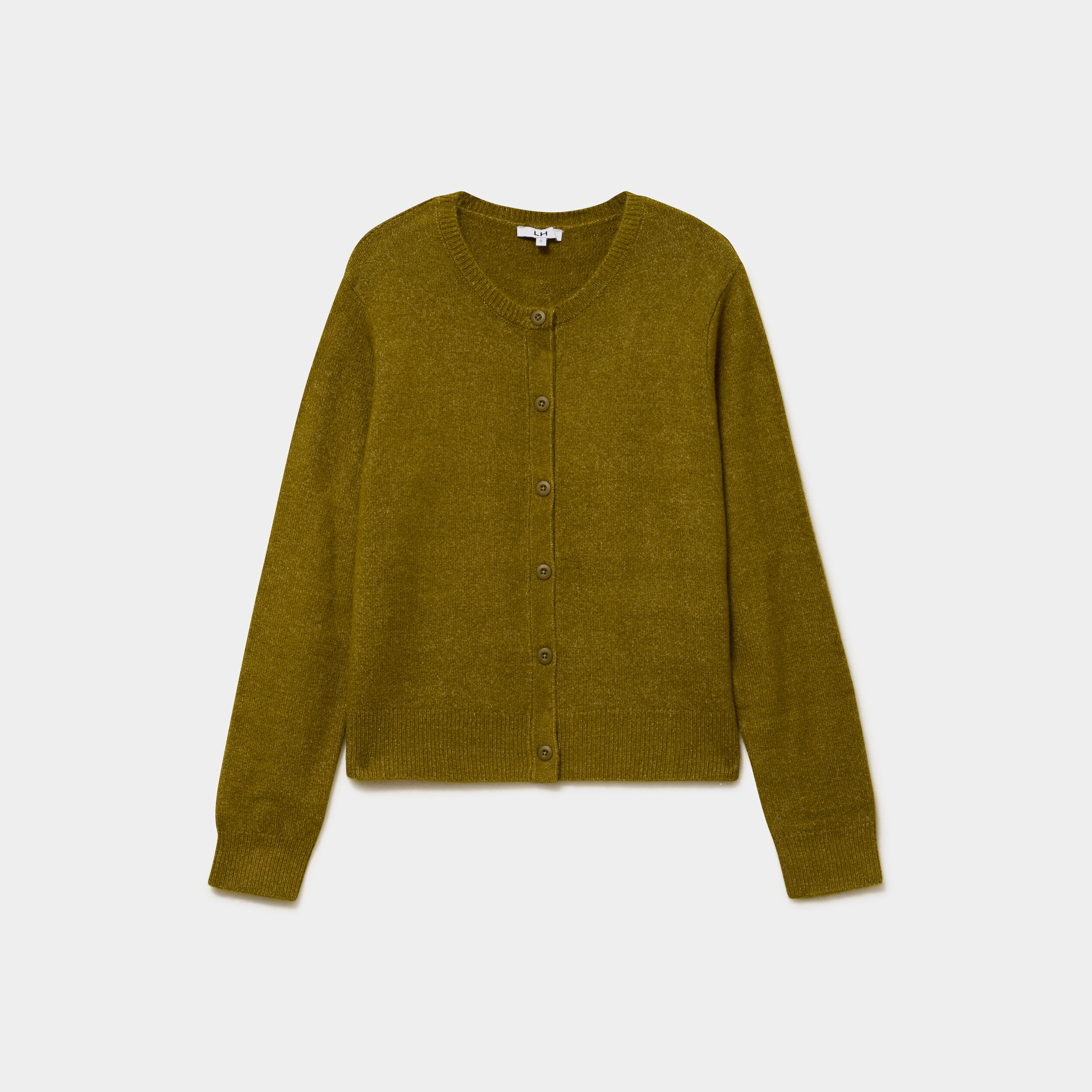 Gilet col rond manches longues vert olive femme