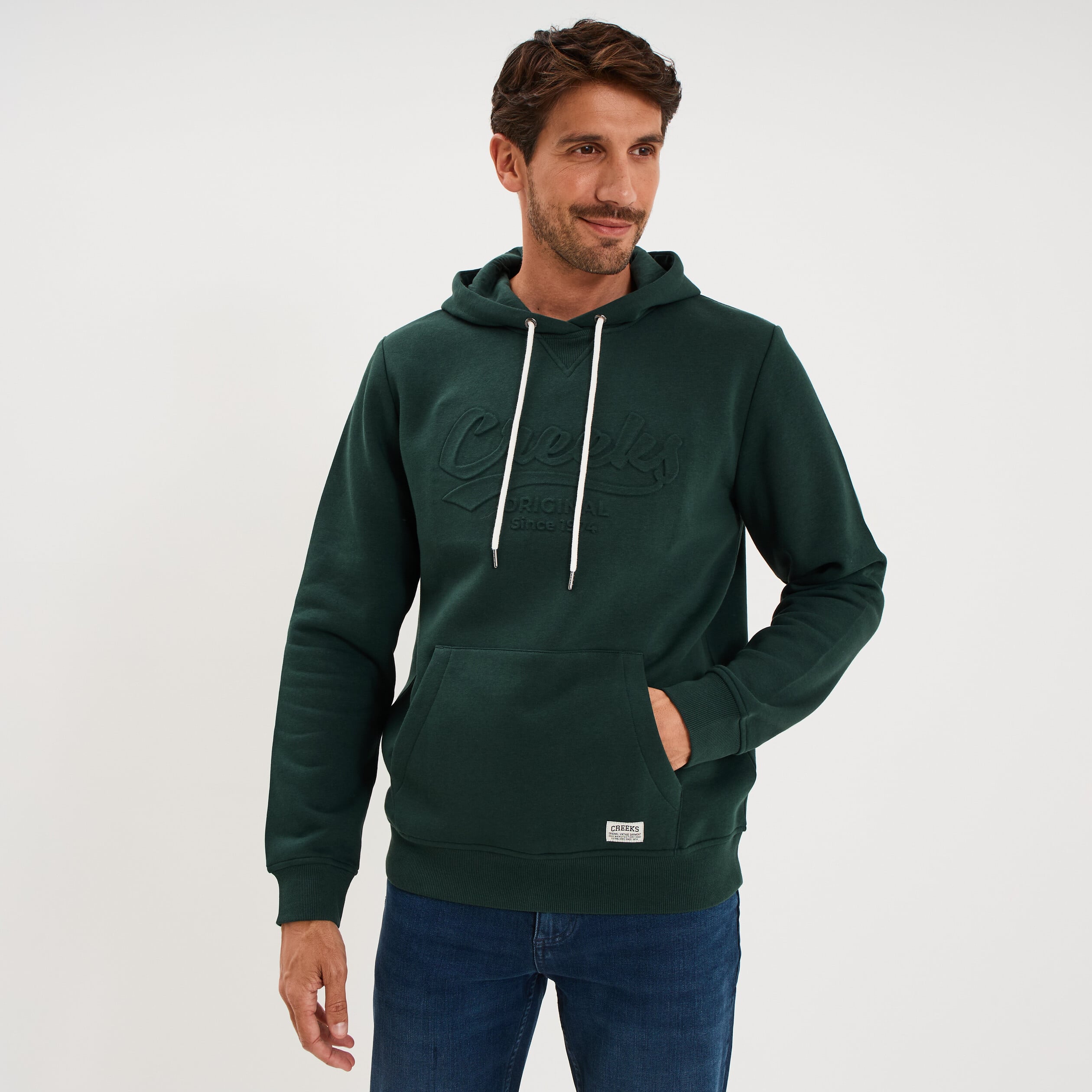 Sweat hoodie 1 poche manches longues vert homme