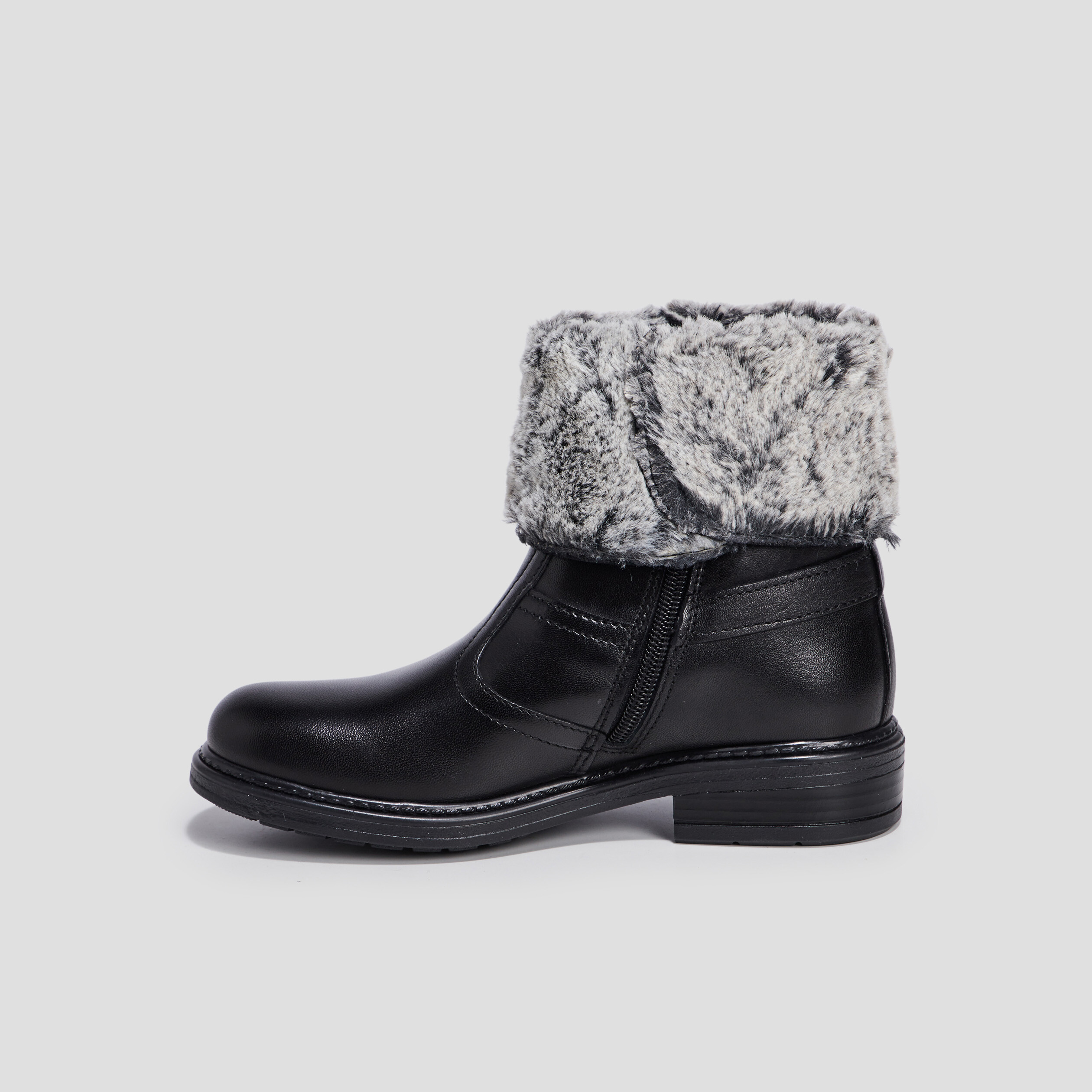 Bottines à fourrure en cuir noir fille