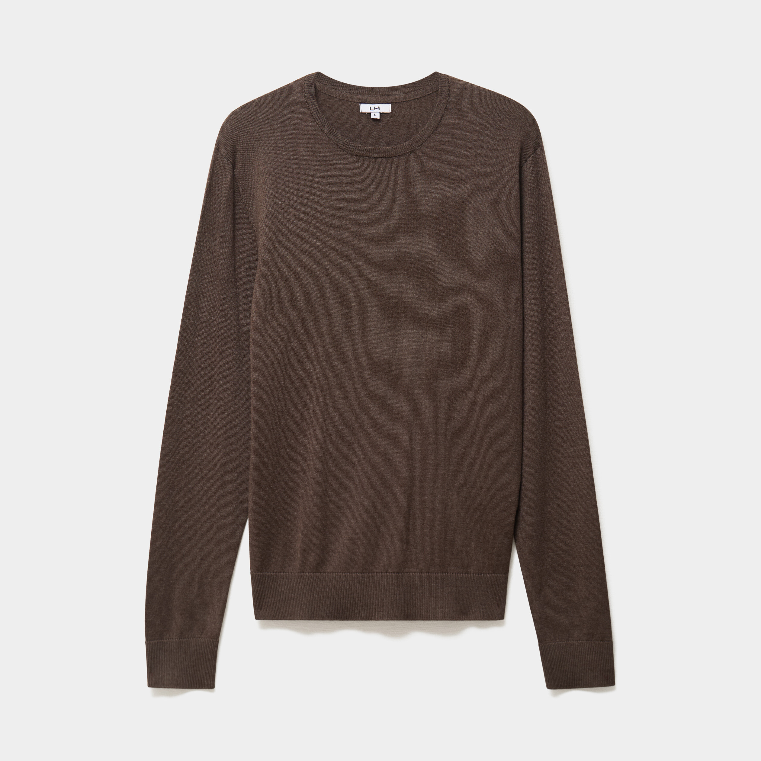 Pull droit col rond coton m&eacute;lang&eacute; marron chocolat homme