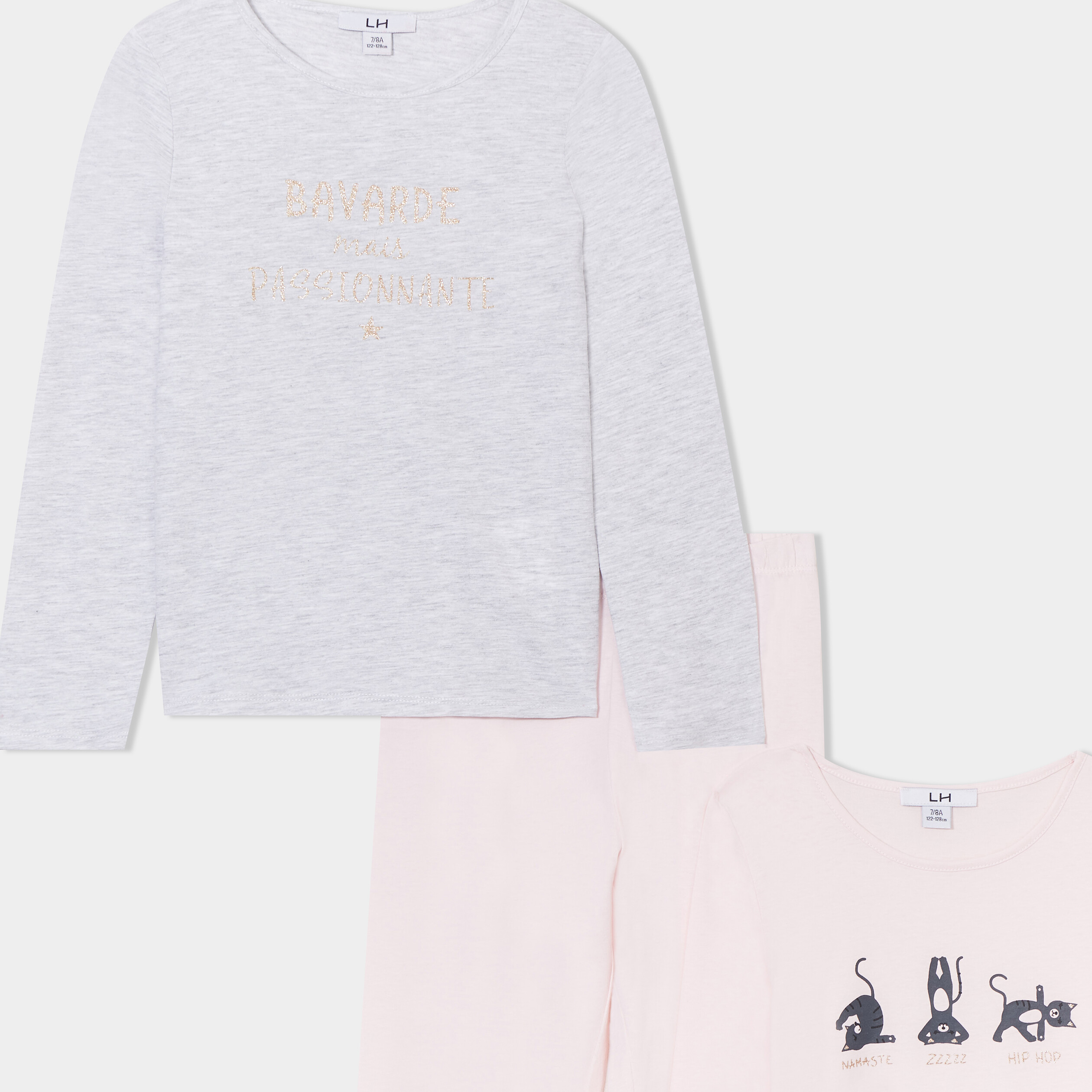 lot 2 ensembles pyjamas pantalons coton rose poudree fille Lot 2 ensembles pyjamas pantalons coton rose poudrée fille