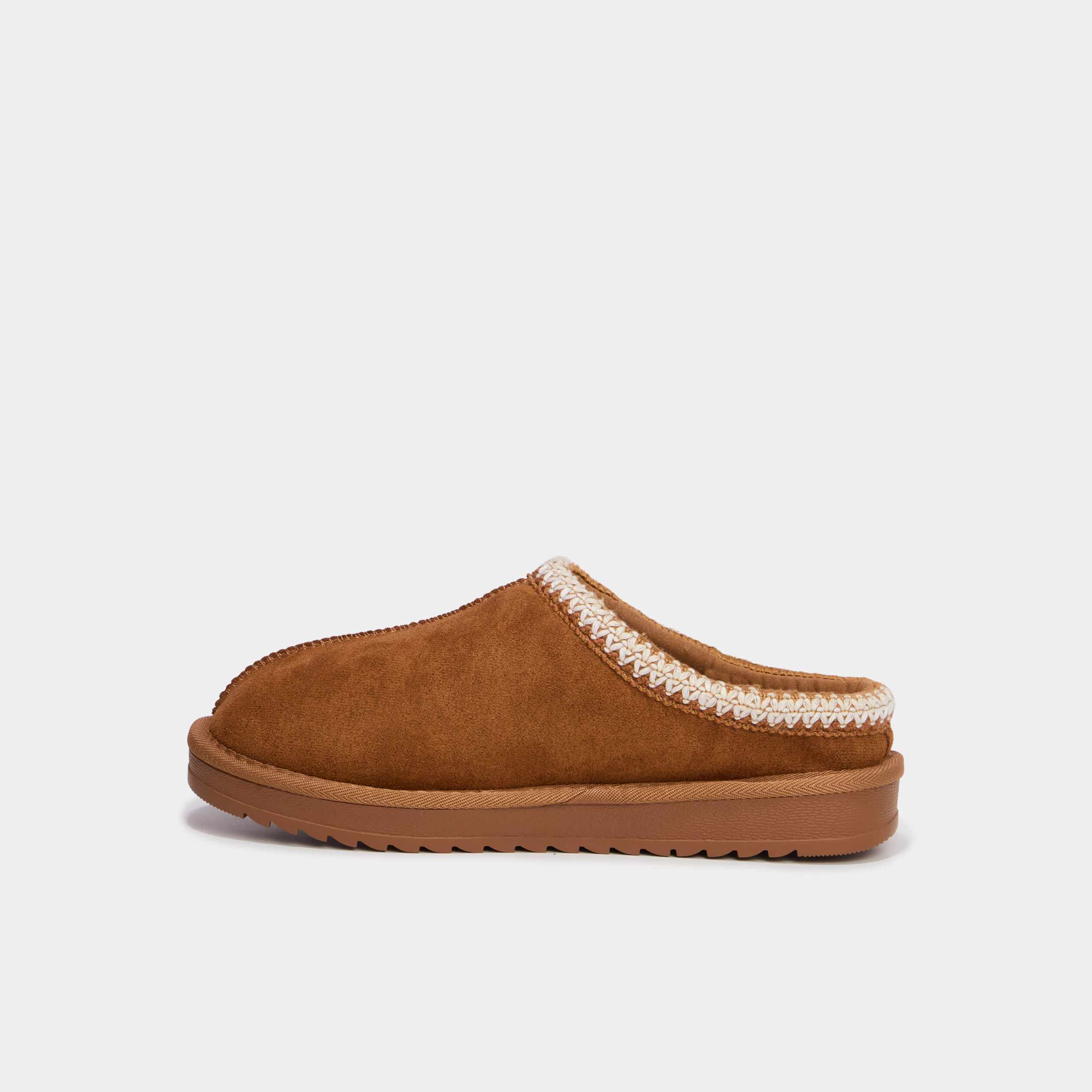 Mules fourr&eacute;es d&eacute;tails brod&eacute;s marron femme