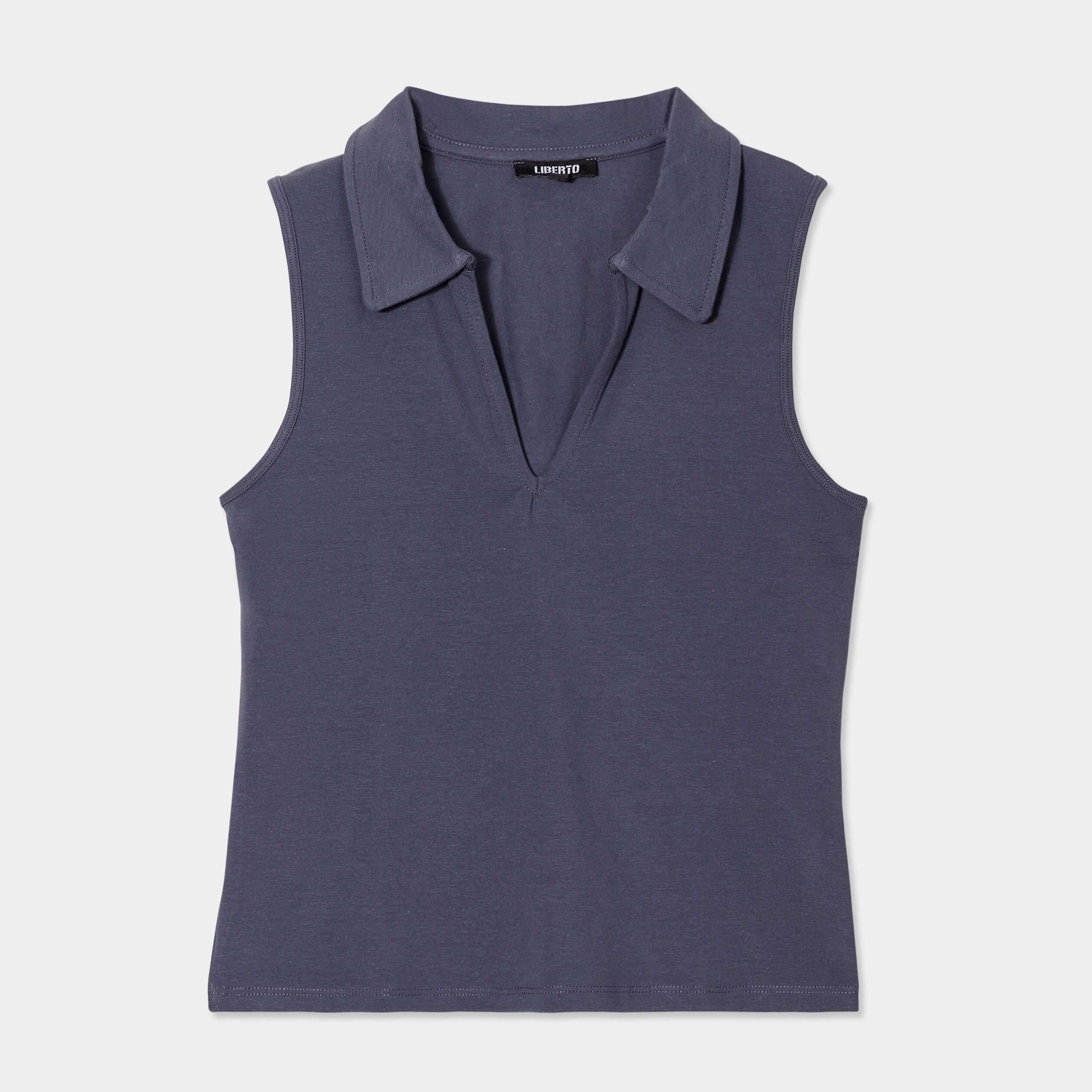 t shirt coton sans manches col polo bleu gris femme T-shirt coton sans manches col polo bleu gris femme