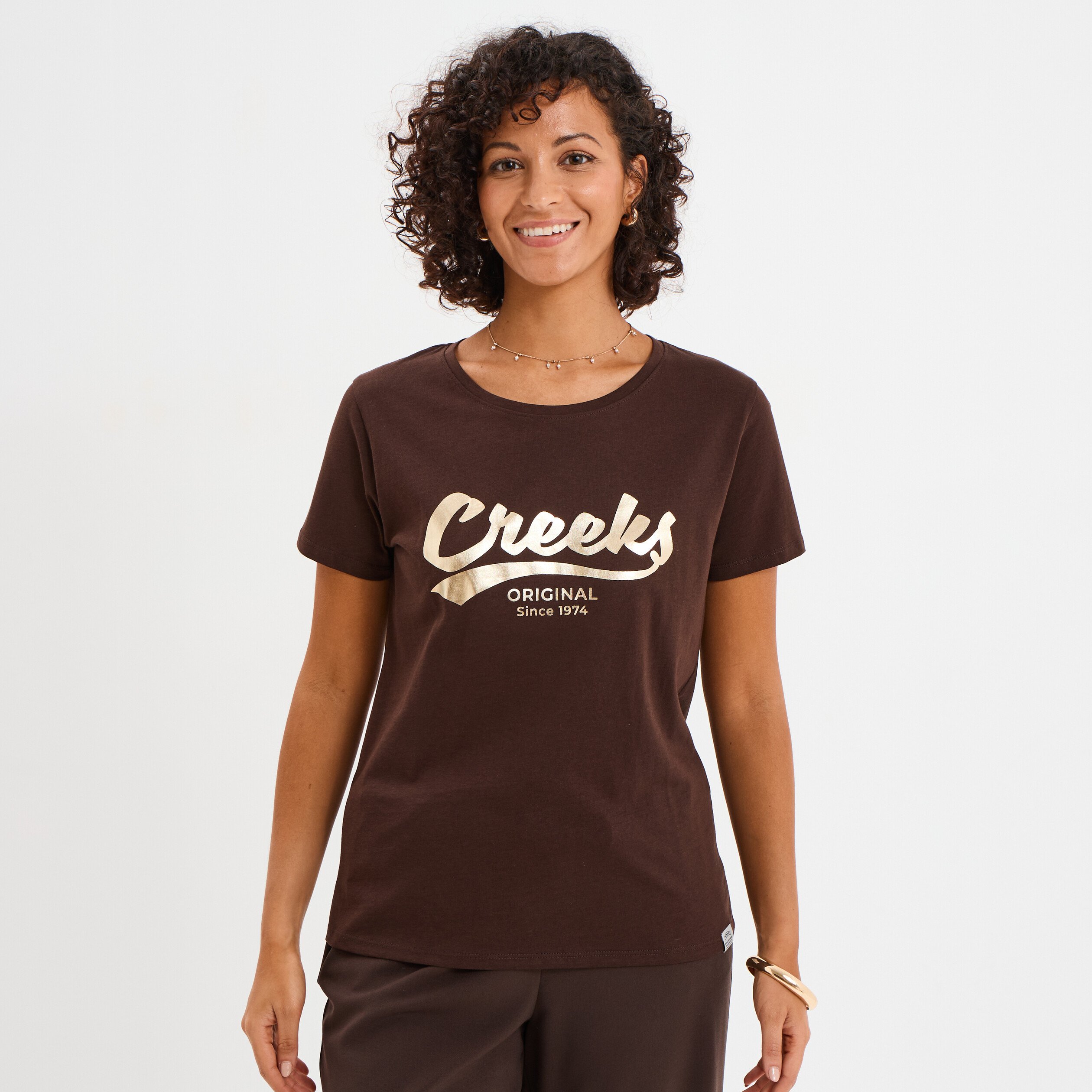 t shirt col rond manches courtes creeks marron fonce femme T-shirt col rond manches courtes Creeks marron foncé femme