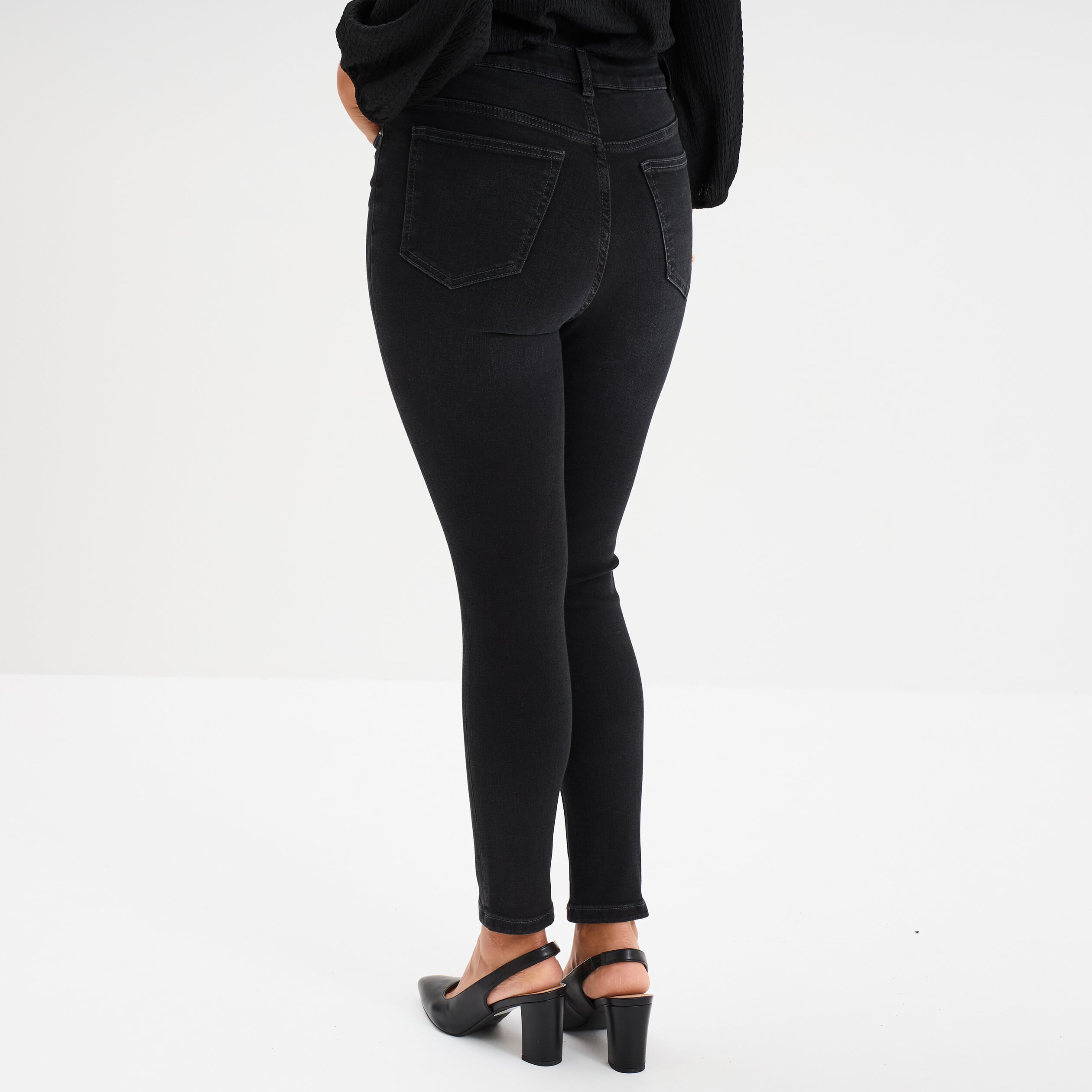 Jeans skinny taille haute cropped denim noir femme