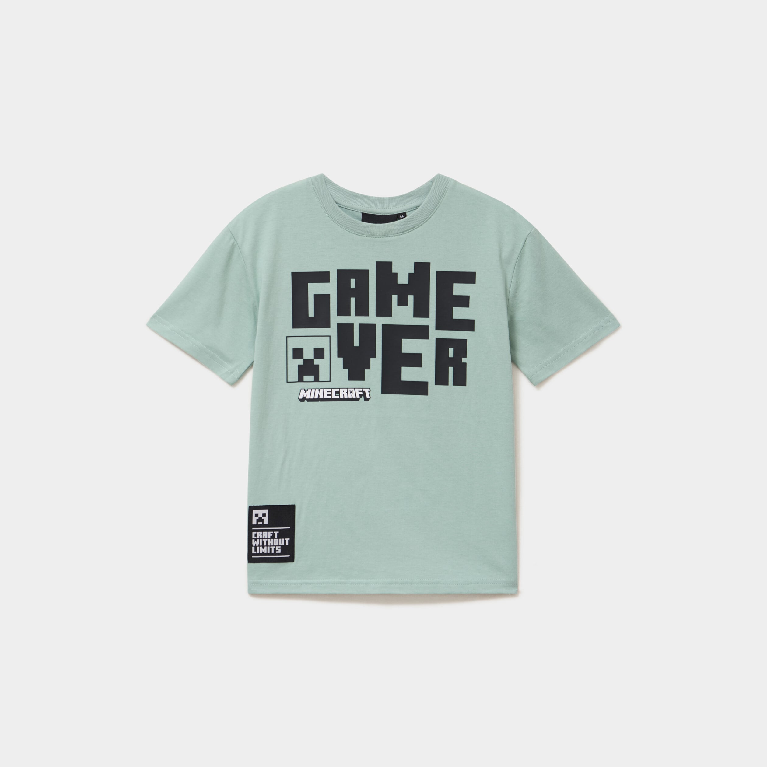 T-shirt manches courtes coton Minecraft vert kaki gar&ccedil;on