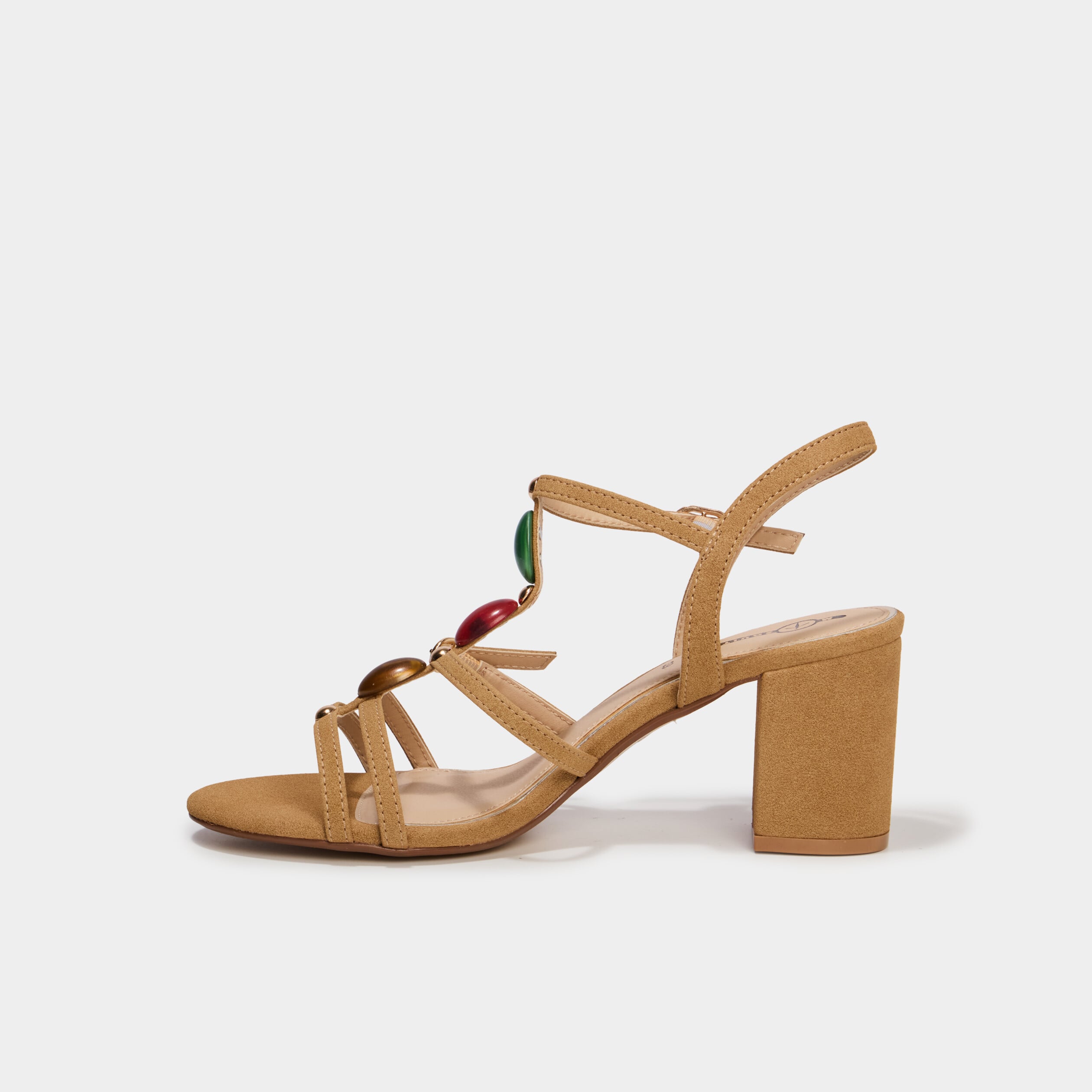 Sandales &agrave; talons su&eacute;dine et bijoux sable femme