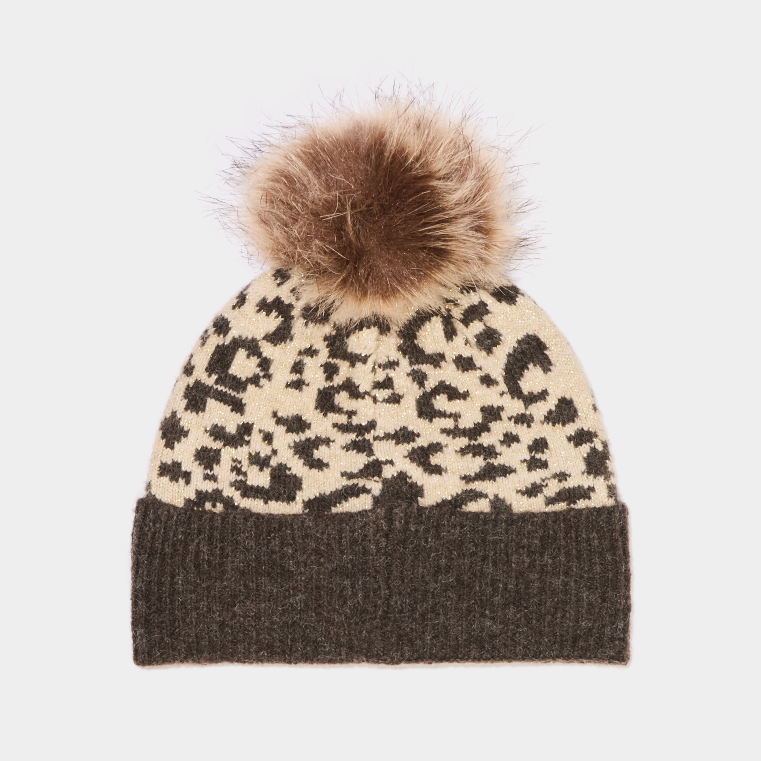 Bonnet &agrave; pompon fausse fourrure marron fille