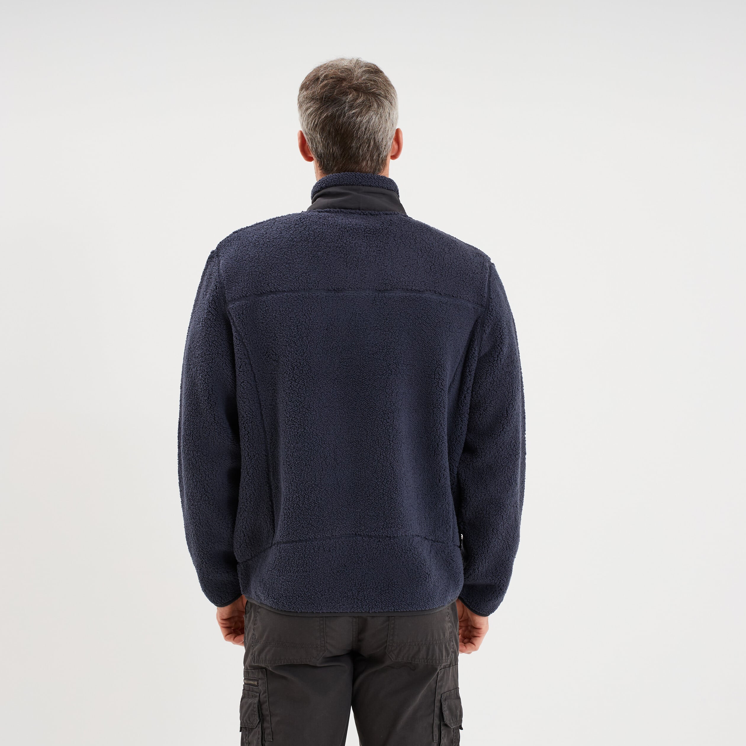 Veste effet sherpa zipp&eacute;e 3 poches bleu fonc&eacute; homme