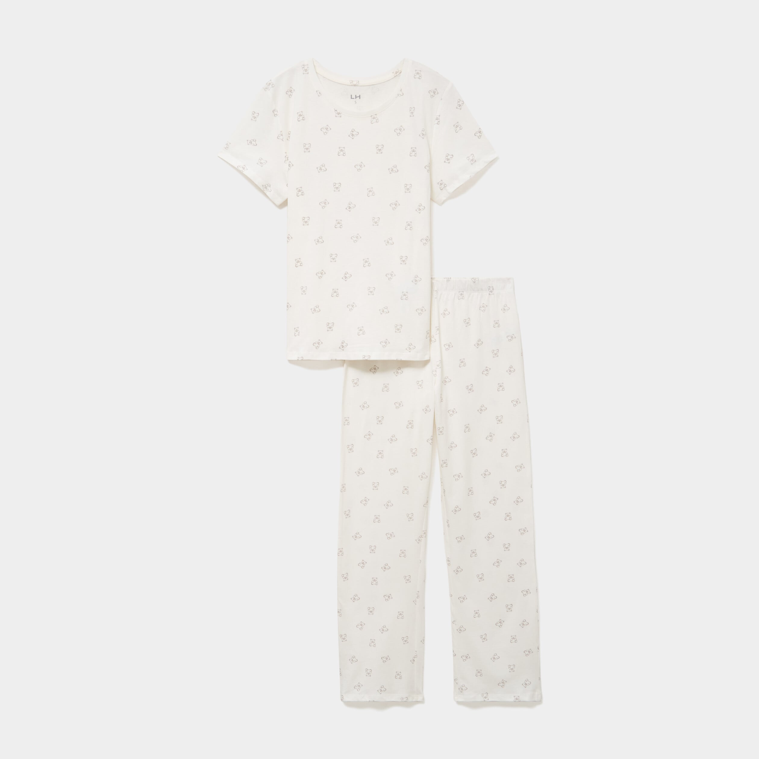 Ensemble pyjama t-shirt pantalon coton ecru femme