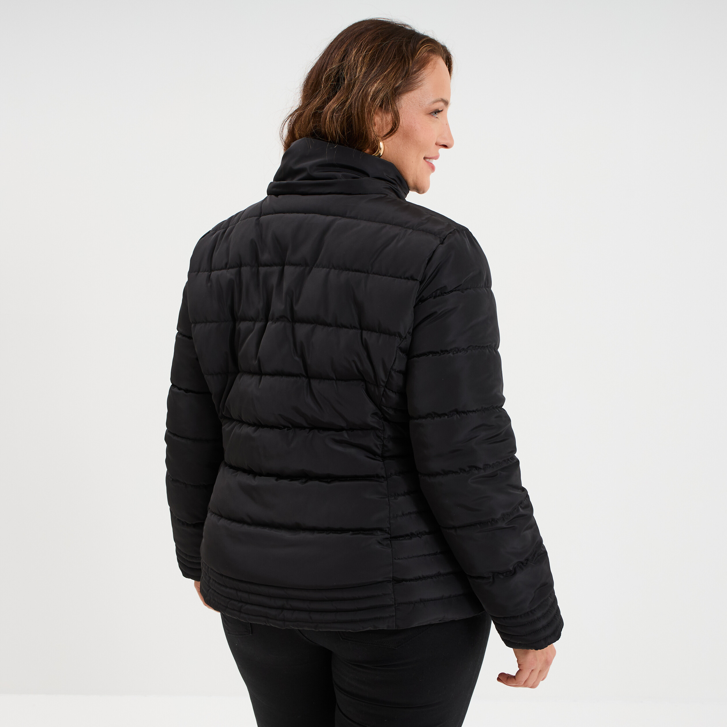 Doudoune d&eacute;perlante &agrave; capuche noir femme grande taille