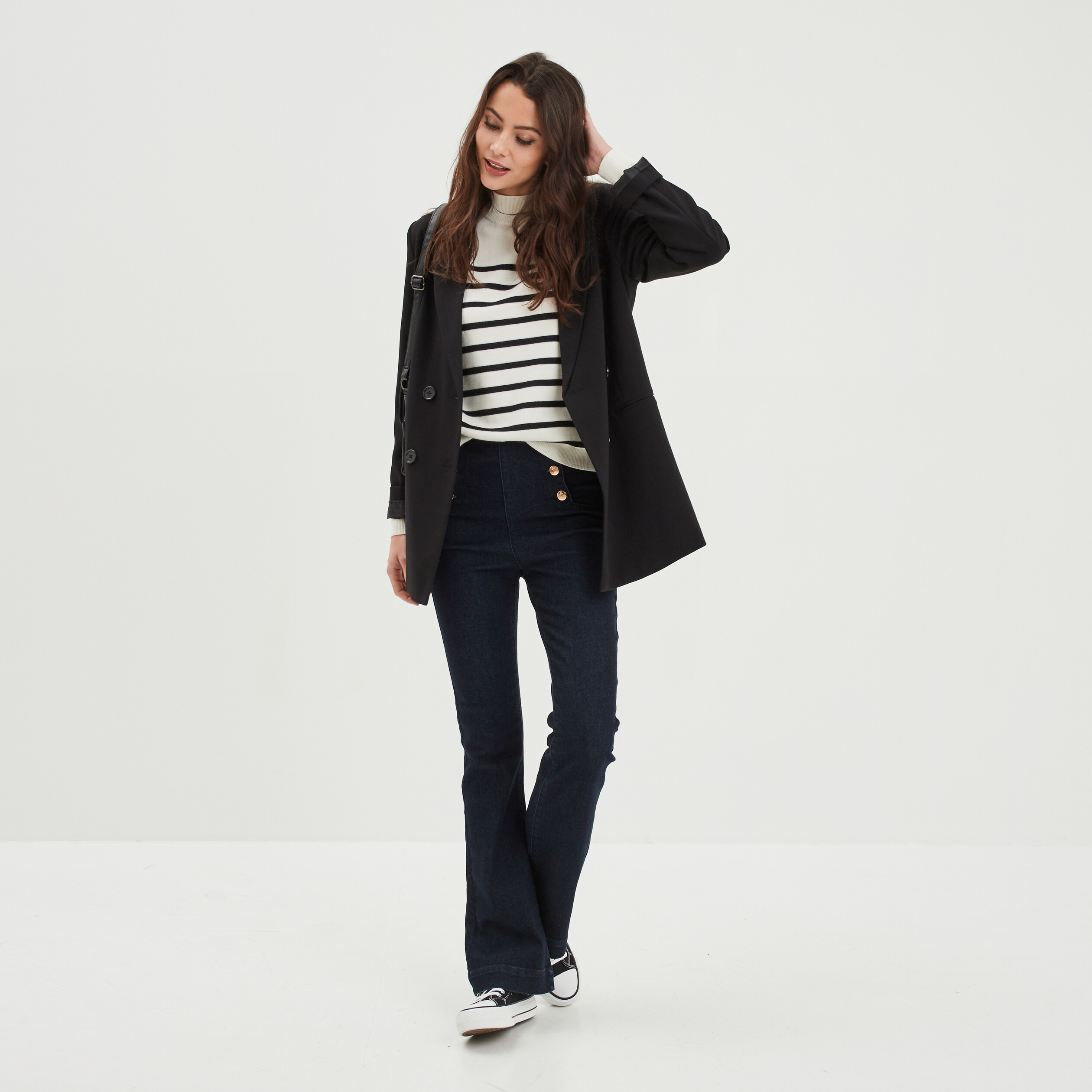 Jean Femme Taille Haute Flare - Élastique, Confortable - Jambe Large Évasée - Délavé Vintage - 70% Coton - Taille S à XL - 8