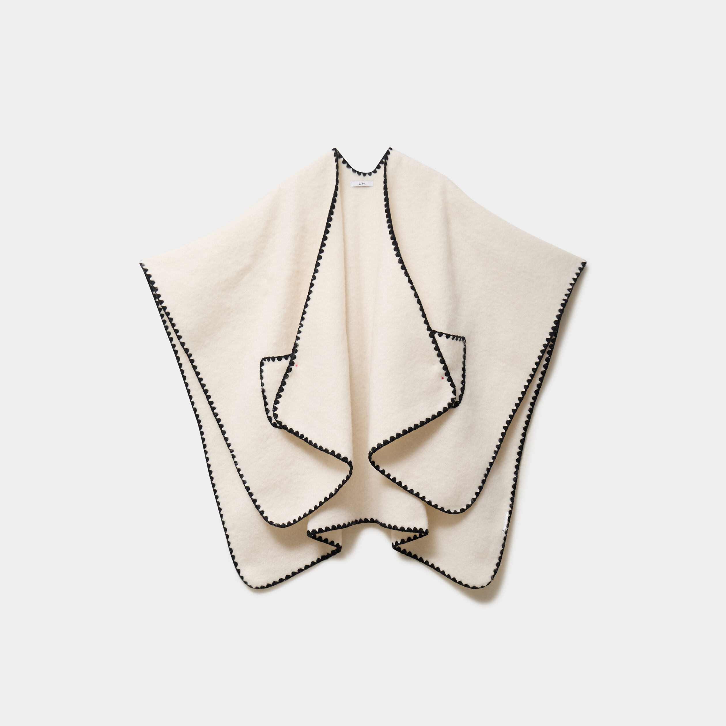Poncho avec liser&eacute;s contrast&eacute;s ivoire femme