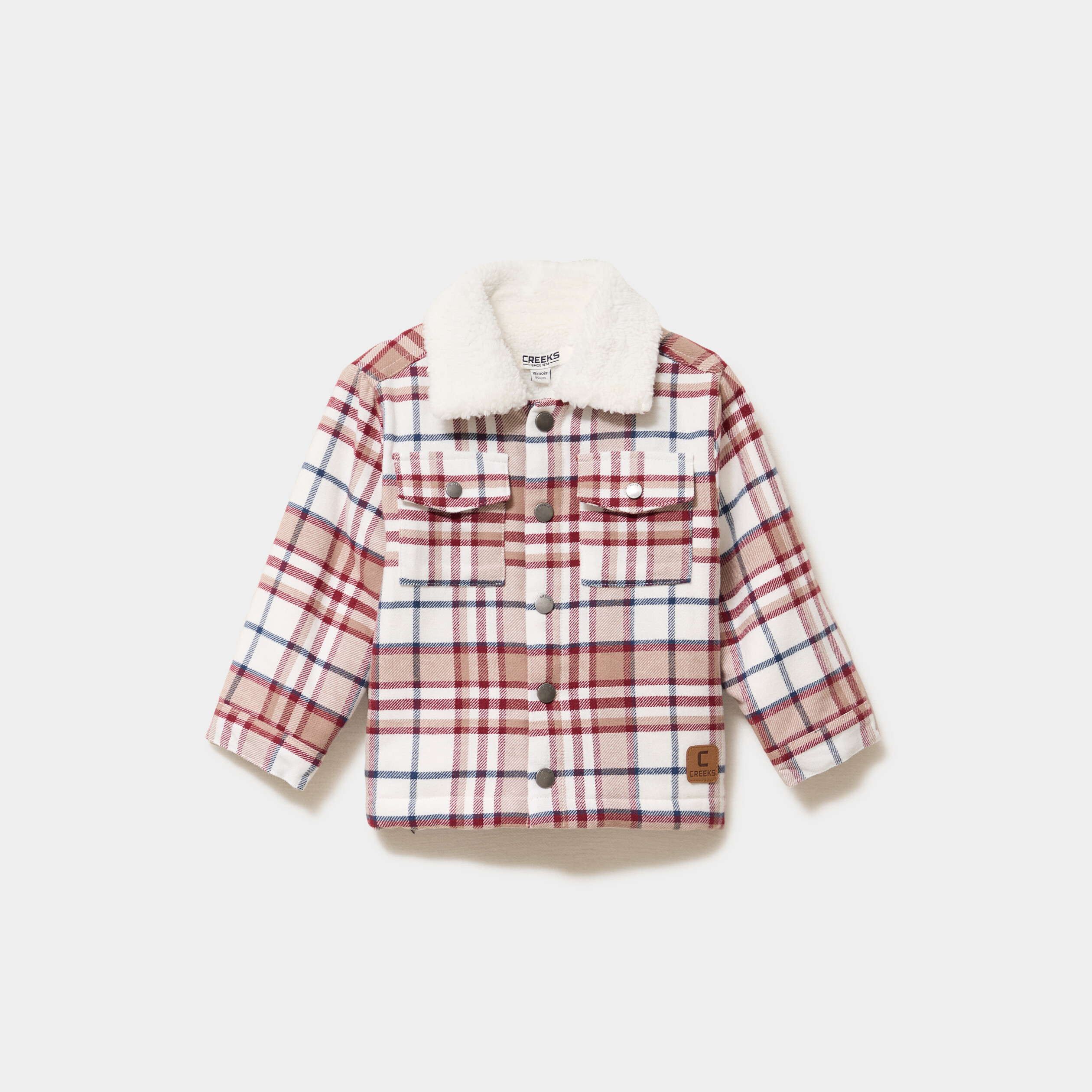 Veste doubl&eacute;e boutonn&eacute;e col aviateur taupe b&eacute;b&eacute; gar&ccedil;on