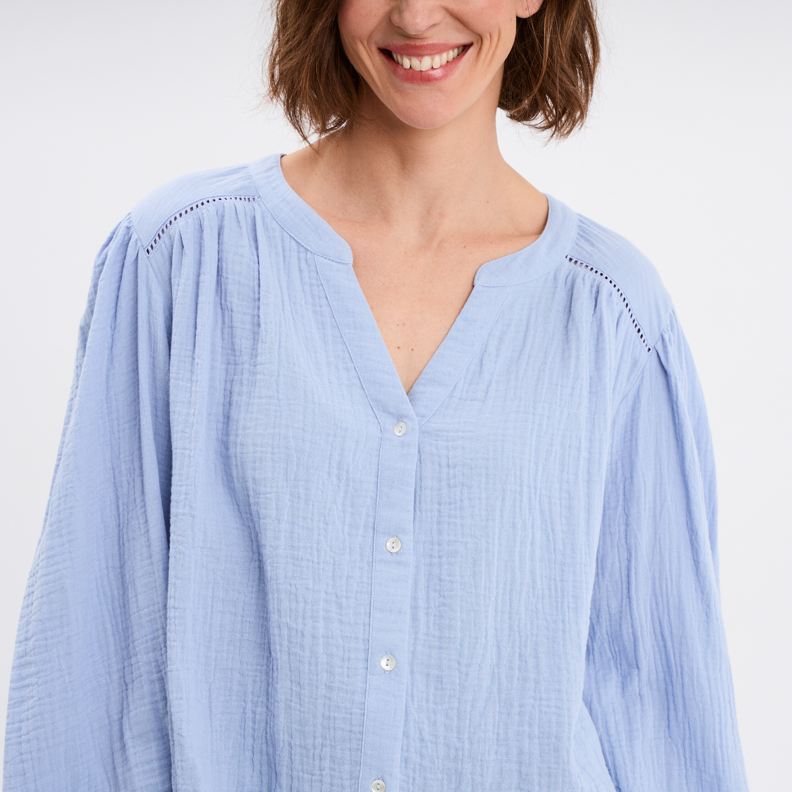 blouse col tunisien gaze de coton creeks bleu lavande femme Blouse col tunisien gaze de coton Creeks bleu lavande femme