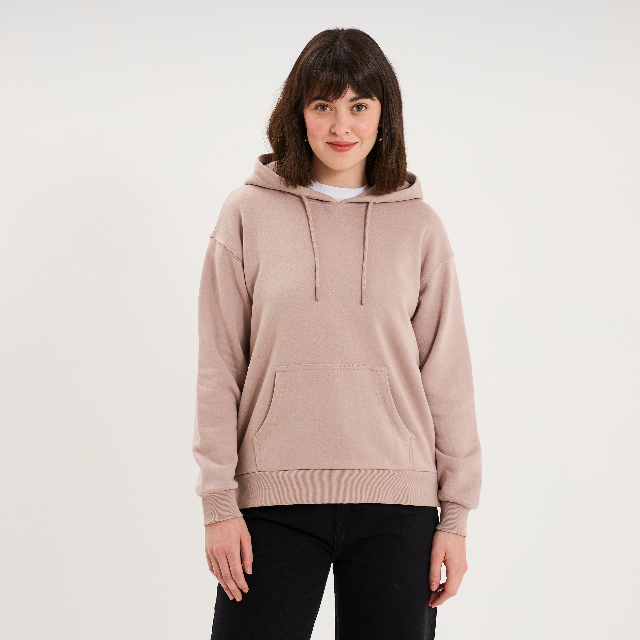 Sweat hoodie 1 poche &agrave; capuche marron clair femme