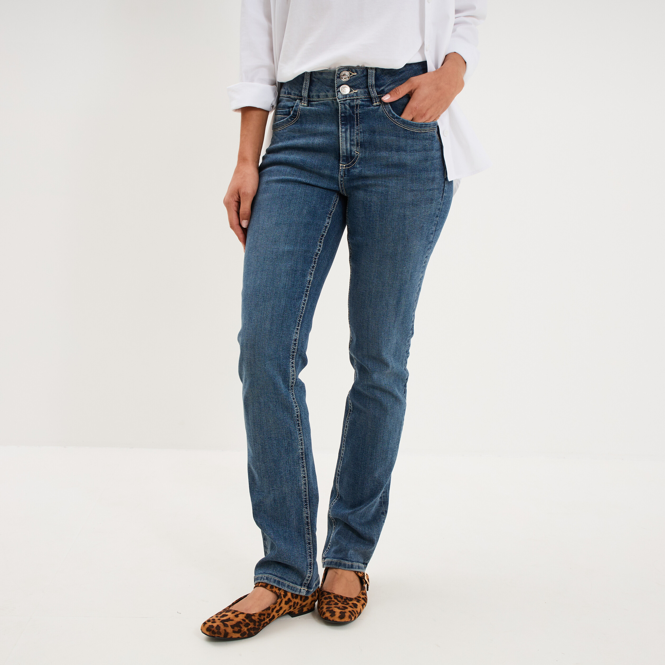Jean denim droit en coton denim dirty femme