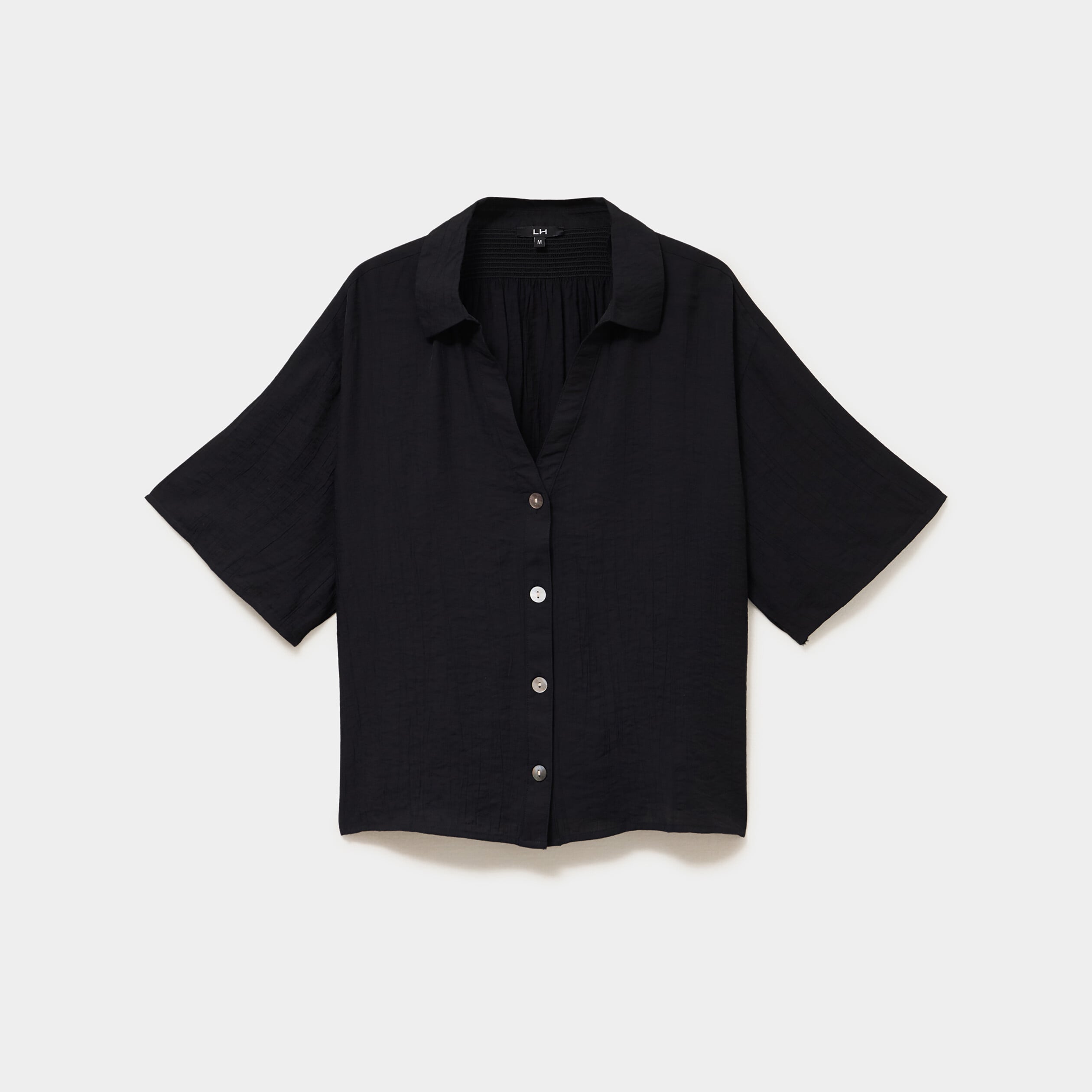 Chemise dos smock&eacute; manches courtes noir femme