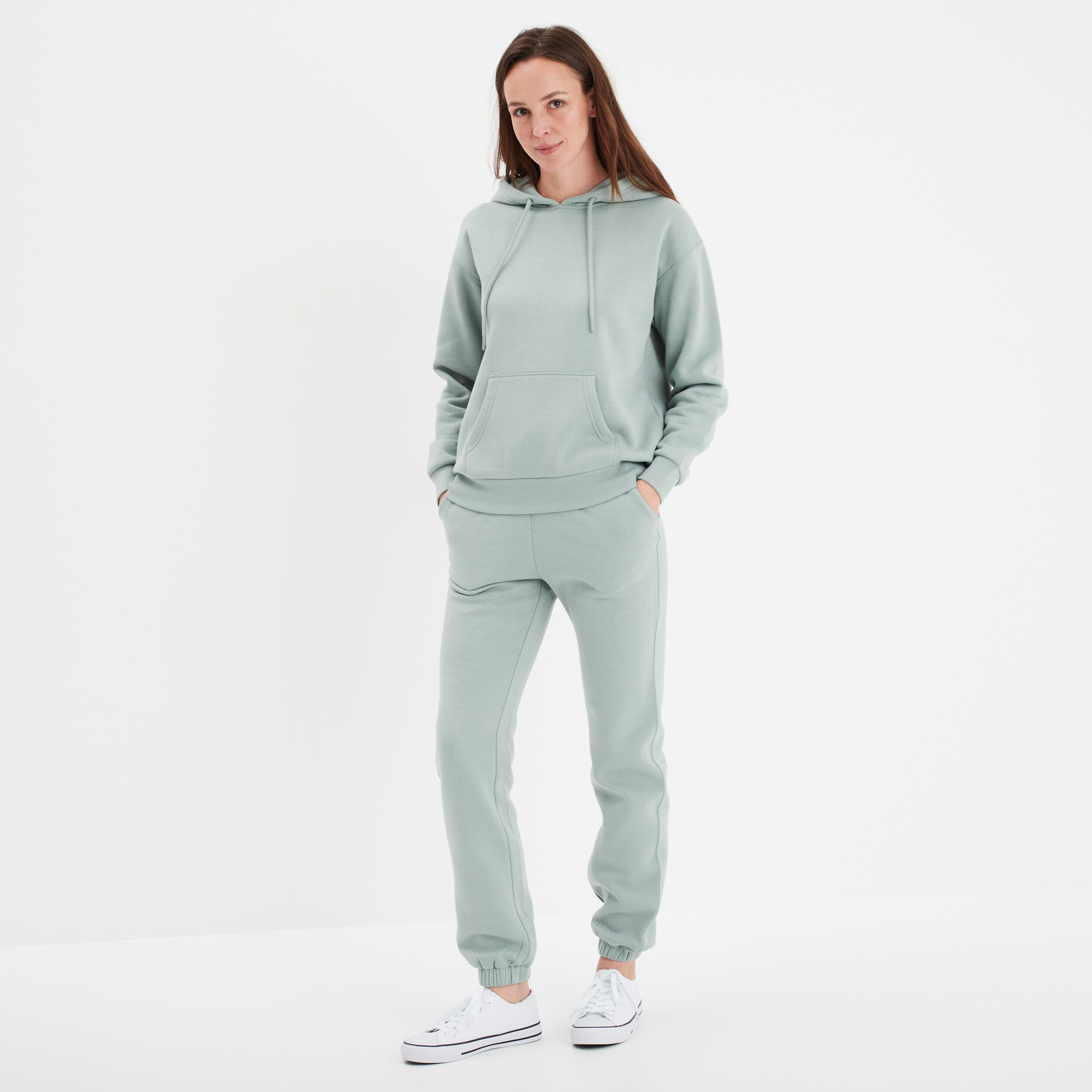 Pantalon jogging droit molleton vert pastel femme